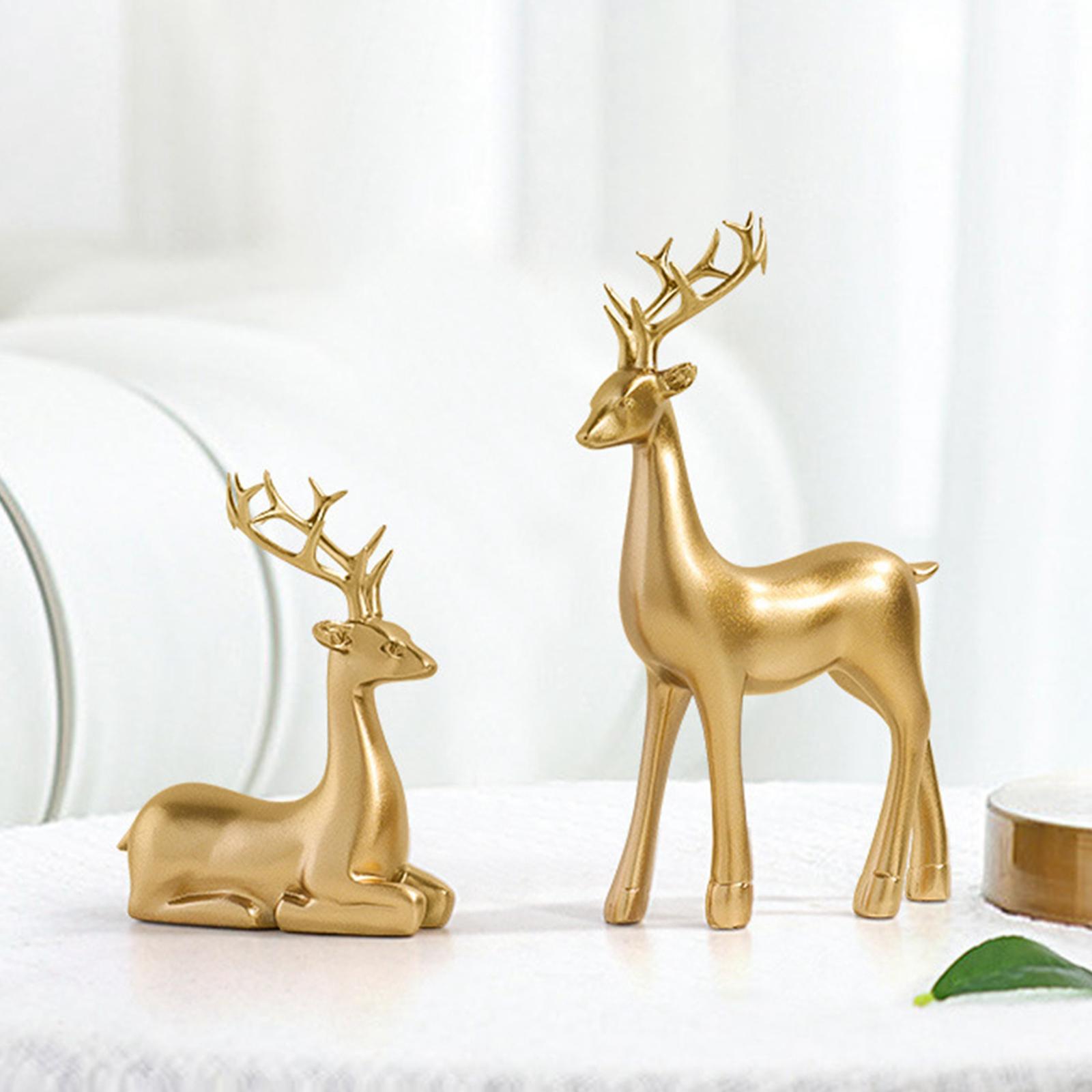 Resin Deer Sculpture 2Pcs Reindeer Figurines New Year Present Accessories