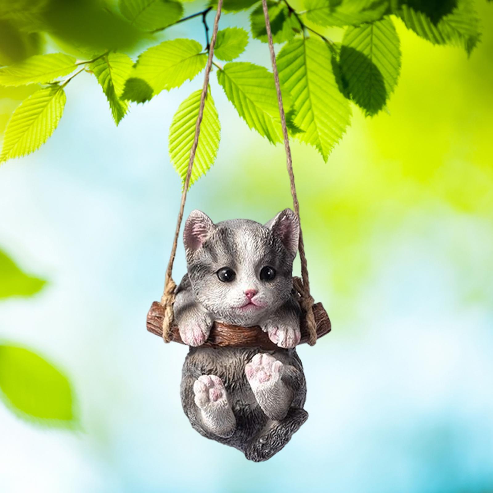 Hanging Swing Cat Statue Garden Figurine Pendant Decorative for Bedroom Home Gray