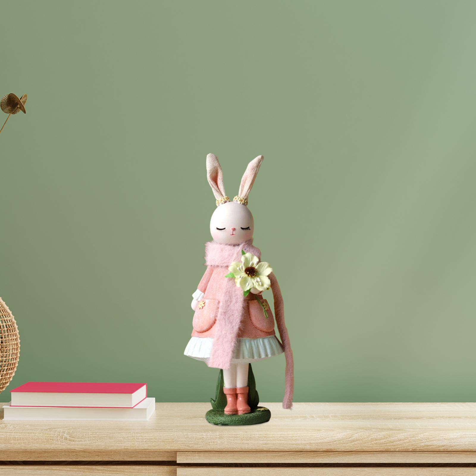 Modern Bunny Figurine Easter Rabbit Statue for Desktop Office Bookshelf pink