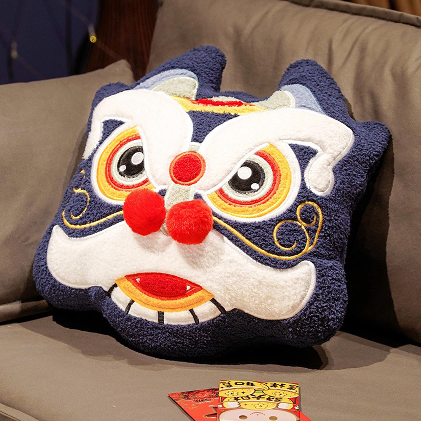 Chinese Style Pillow Bedroom Living Room Comfortable Handmade Chair Lion Blue