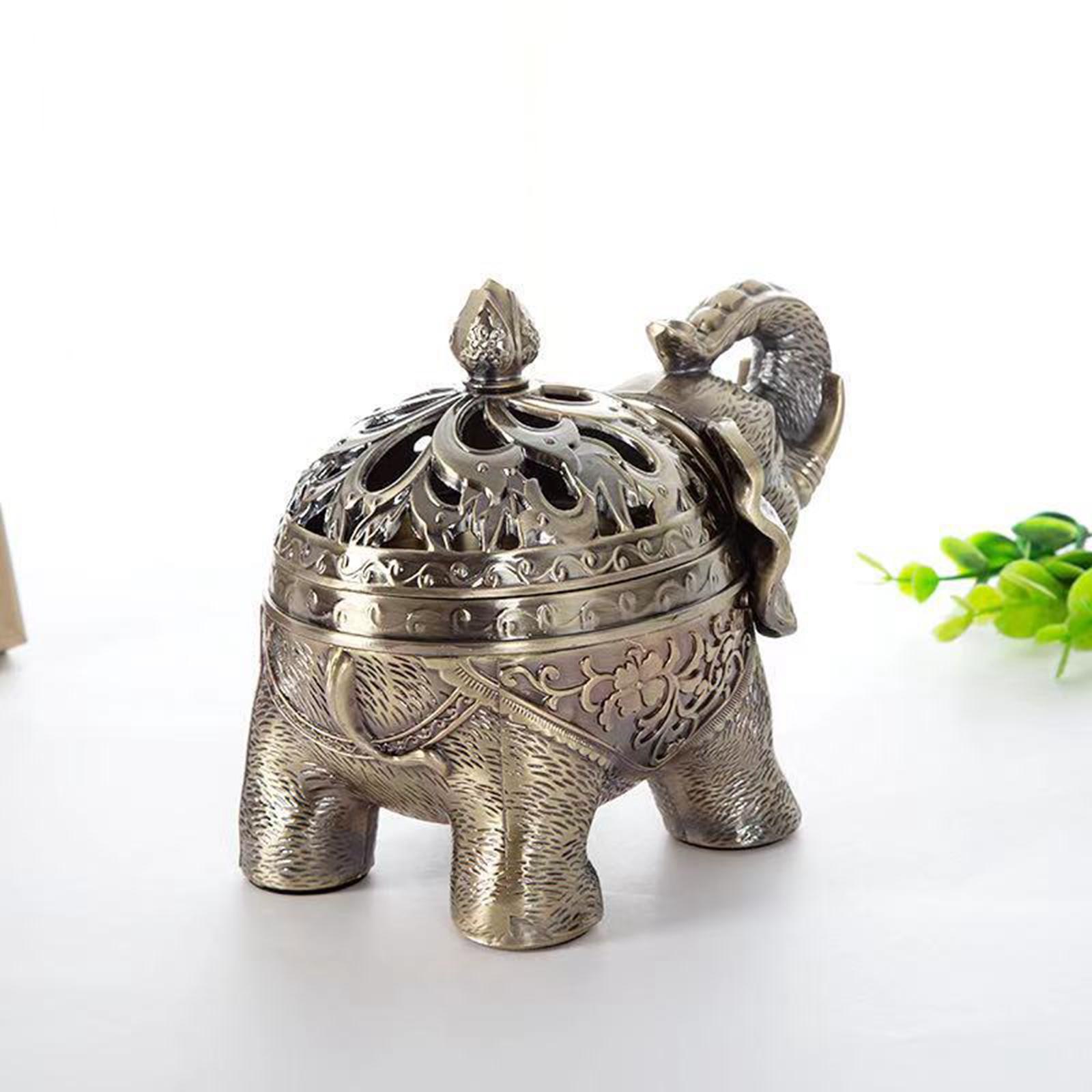 Elephant Incense Burner Tabletop Ornament Metal Incense Holder with Lid Style B