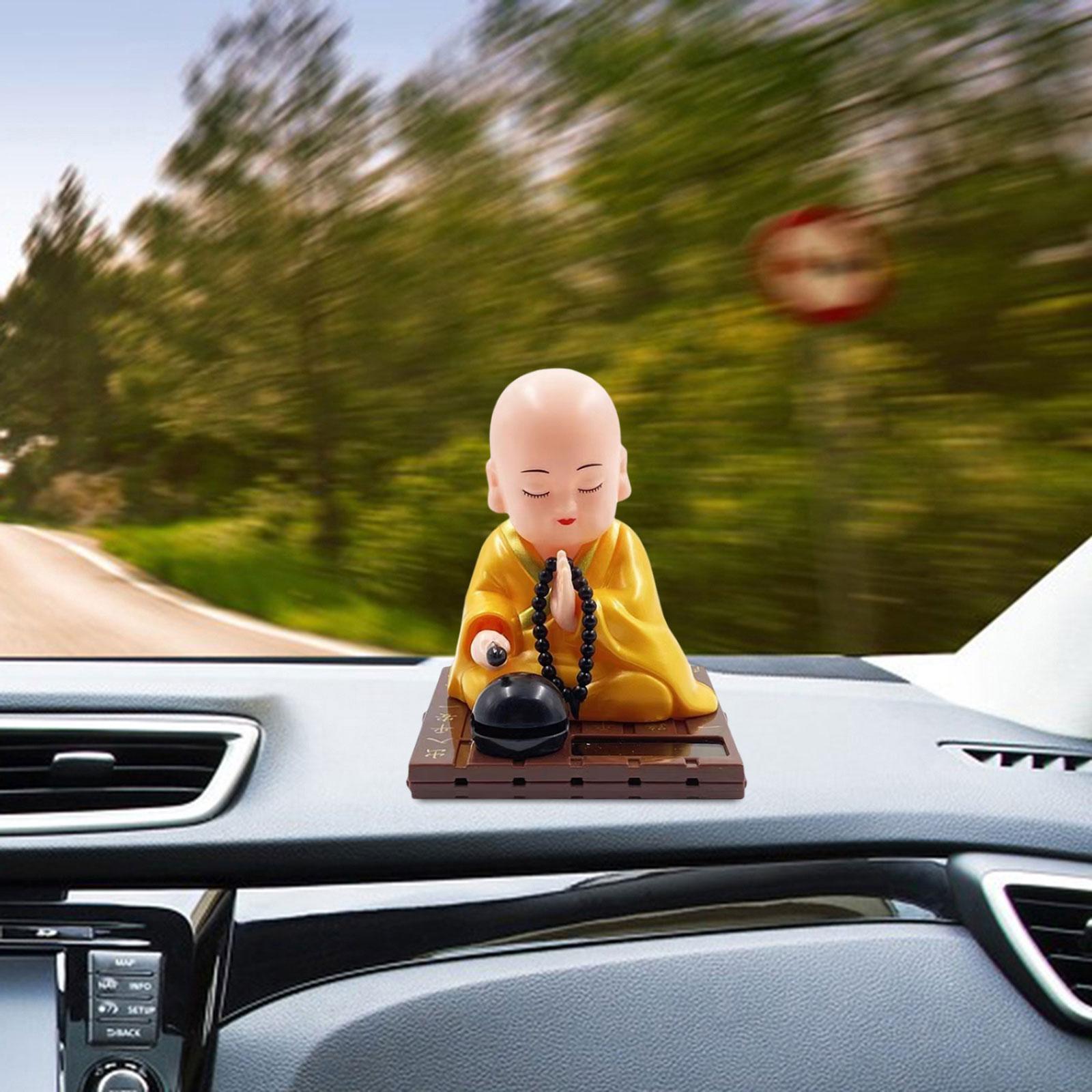 Little Monk Figurine Solar Powered Car Toy Bobble Head Toy Car Ornament L Yellow