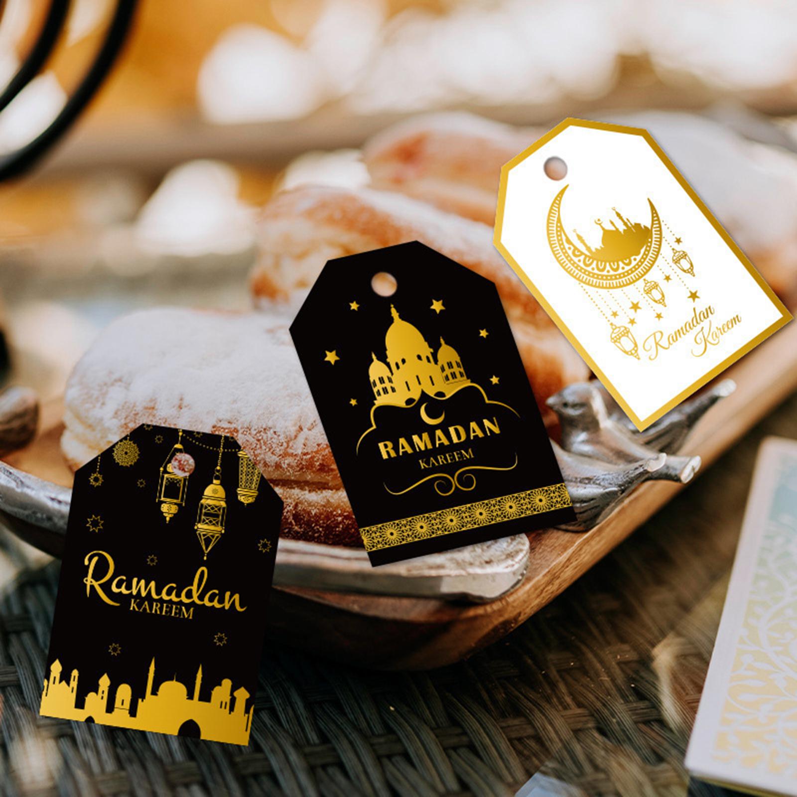 Ramadan Mubarak Gift Tags with String Mubarak Paper Tags for Box Packaging 48