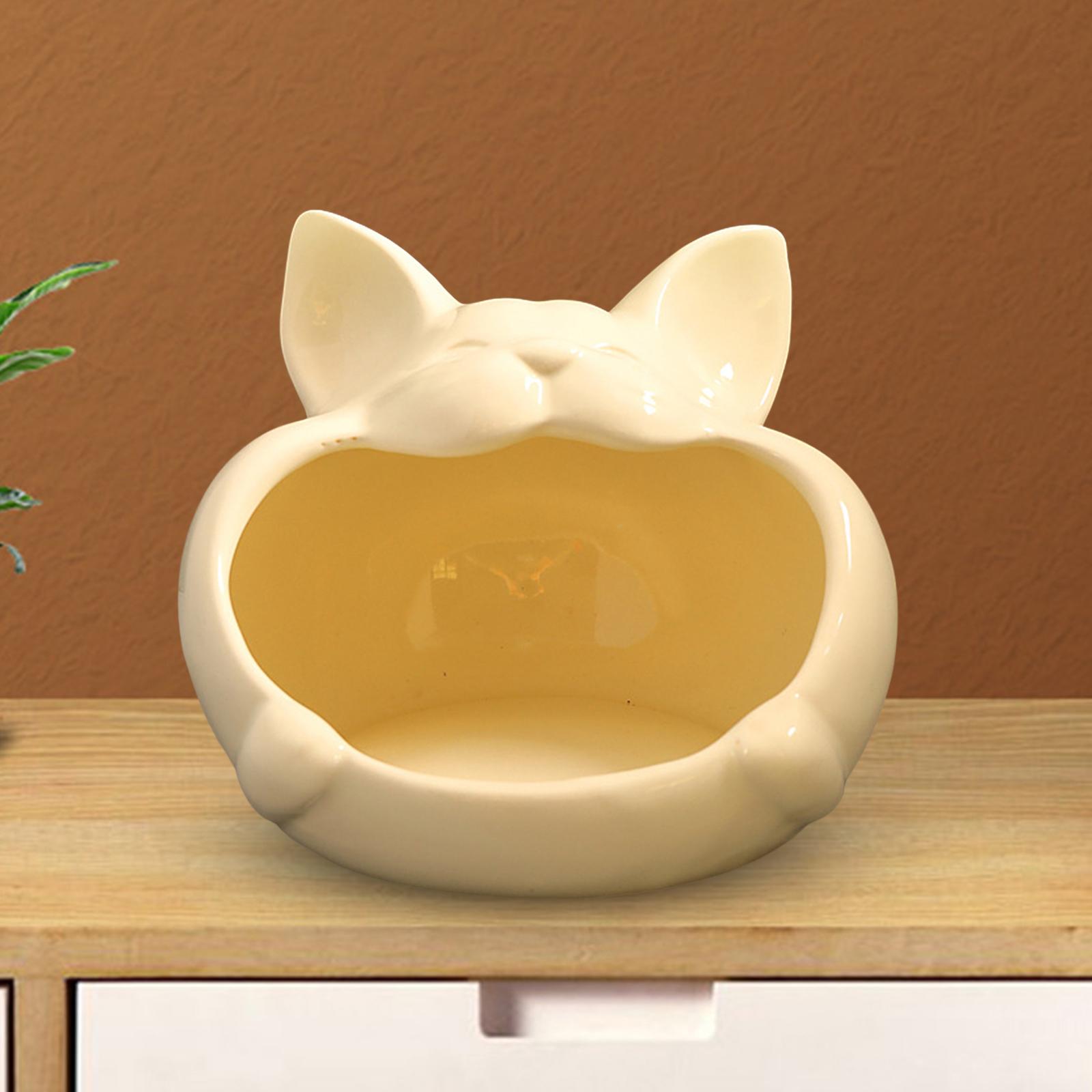 Cat Statue Figurine Trinket Storage Box Crafts for Desktop Living Room Party Milky White
