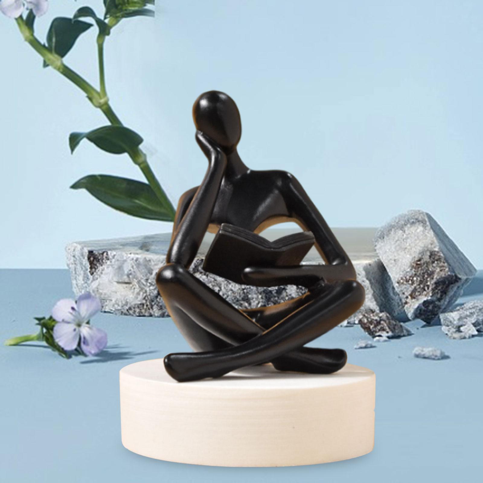 Figurine Human Figurine Figures Thinker Statue for Desktop Shelf Living Room 8.5cmx6cmx11.5cm Black