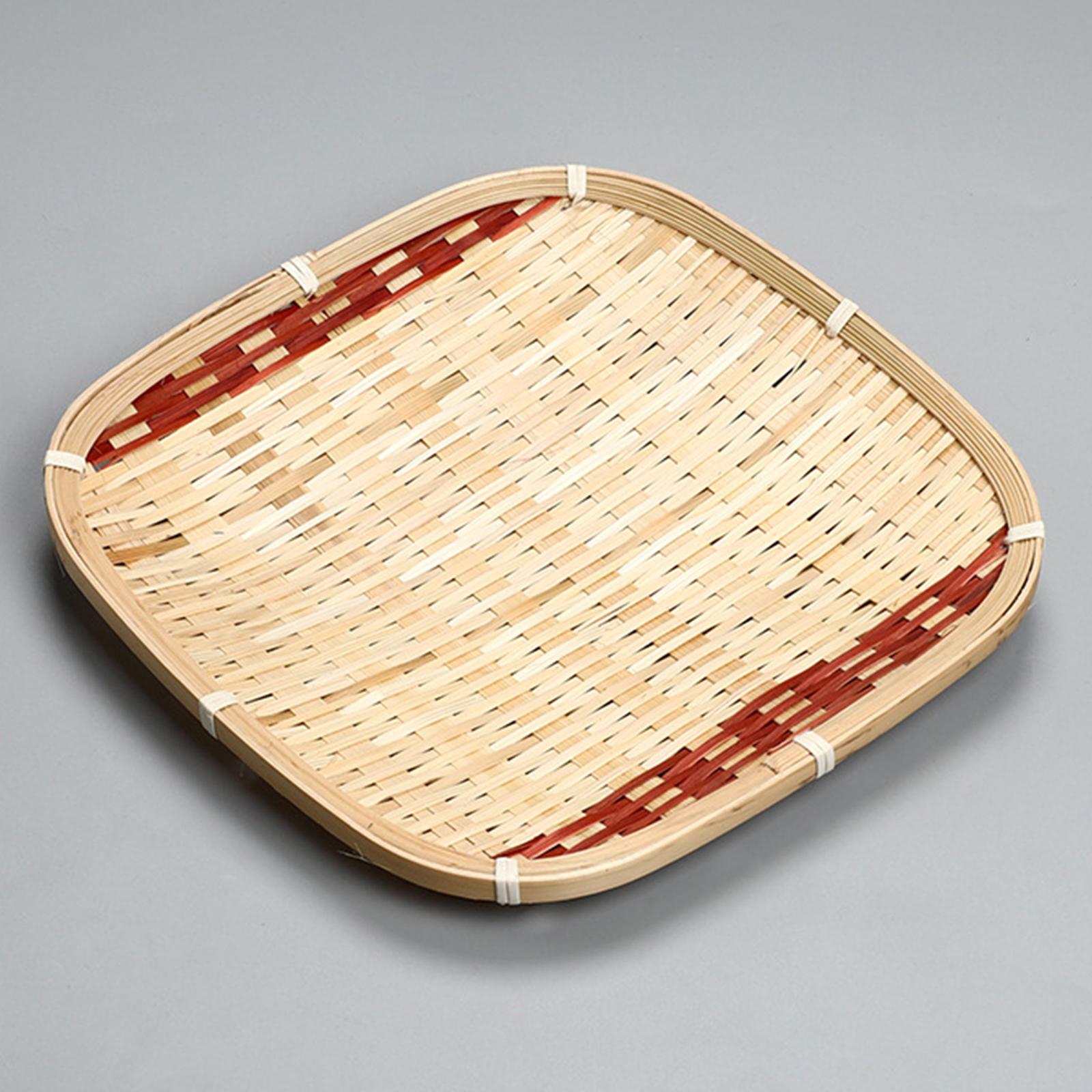 Hand Woven Bamboo Basket Serving Tray Vegetables Bread Basket Sturdy Rustic