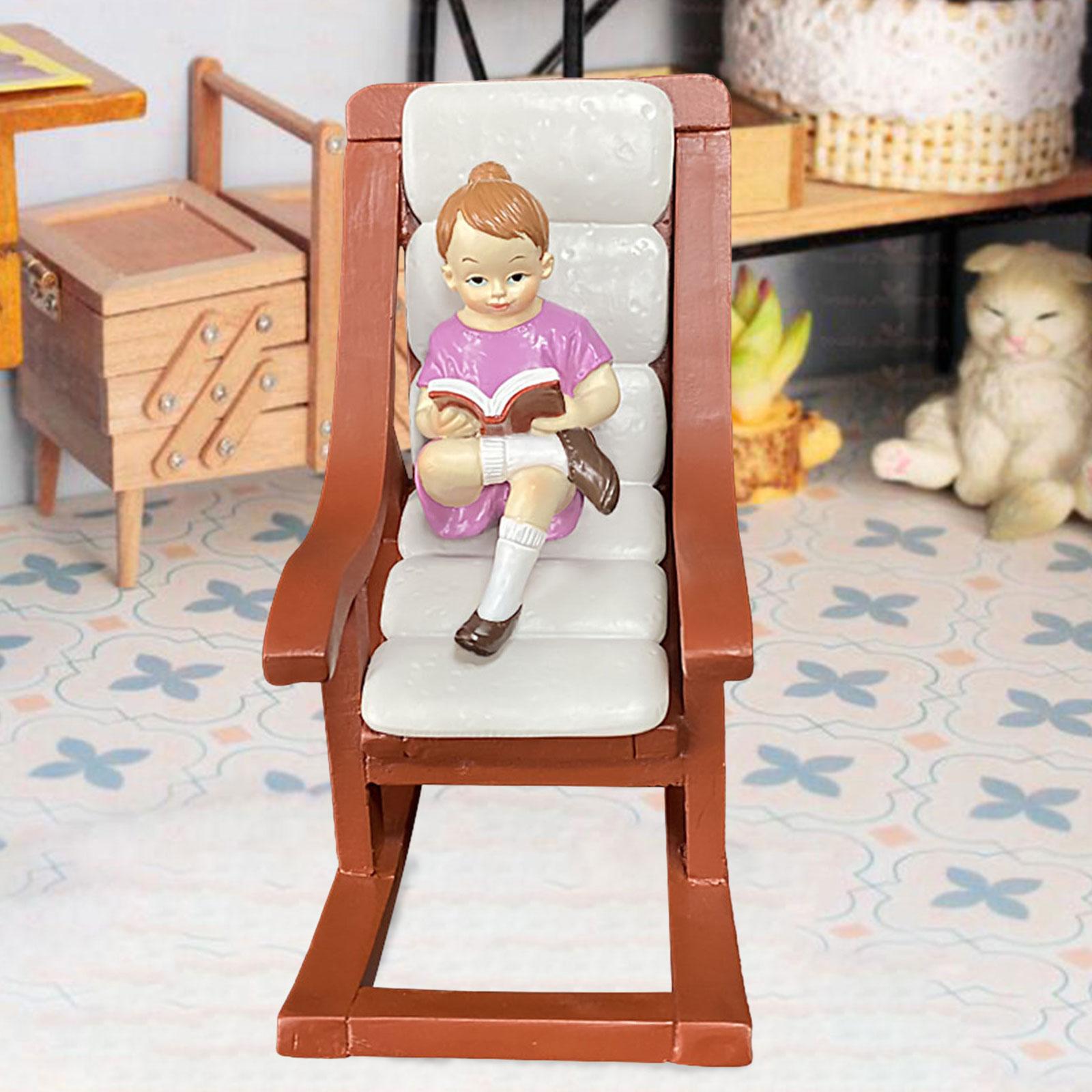 1:12 Mini Rocking Chair Accessories Toy for Photo Props Fairy Garden Bedroom Girl