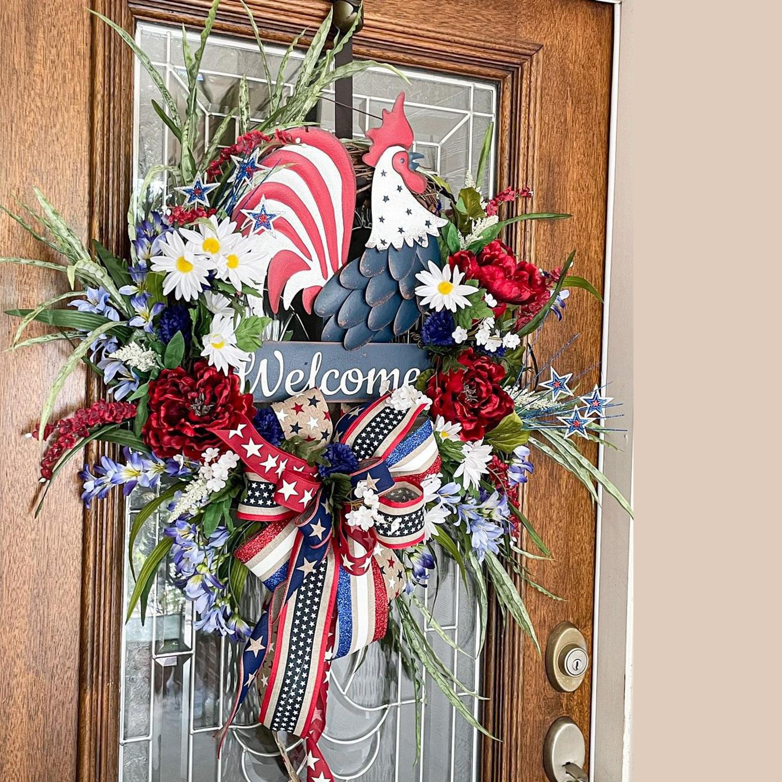 Fourth of July Door Wreath Hanging Large for Indoor Outdoor Porch Front Door