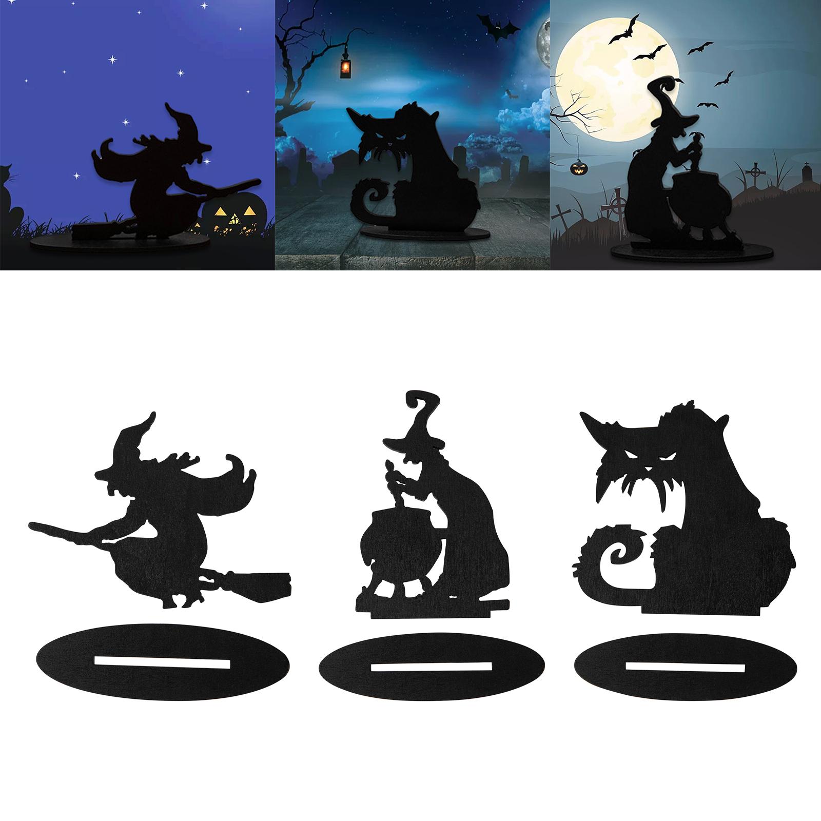 Halloween Silhouette Decoration Wood Scary Sculpture for Home Outdoor Indoor Witch Broom