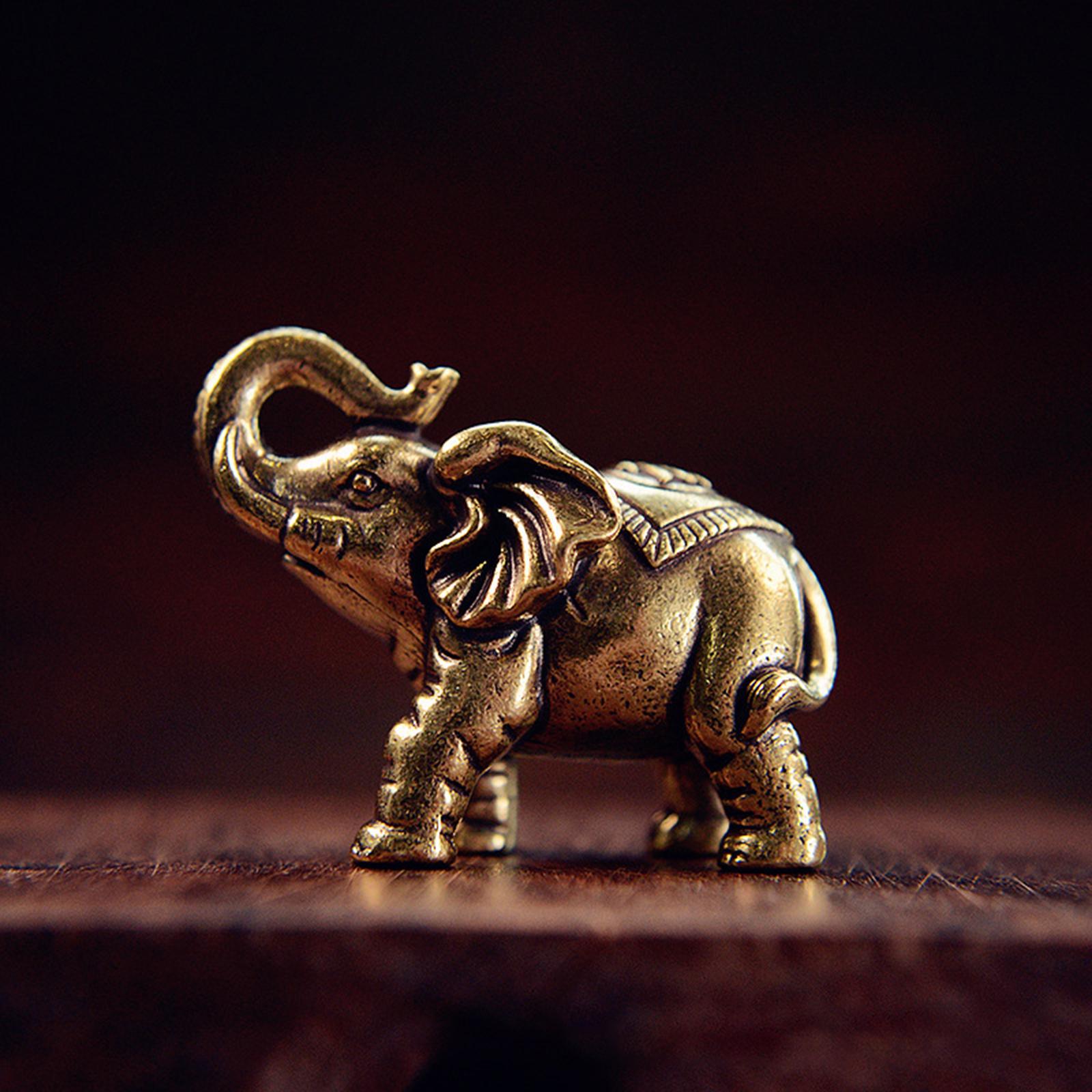 Elephant Statues Figurines Mini Brass Elephant Statue for Home Desktop Decor Lucky