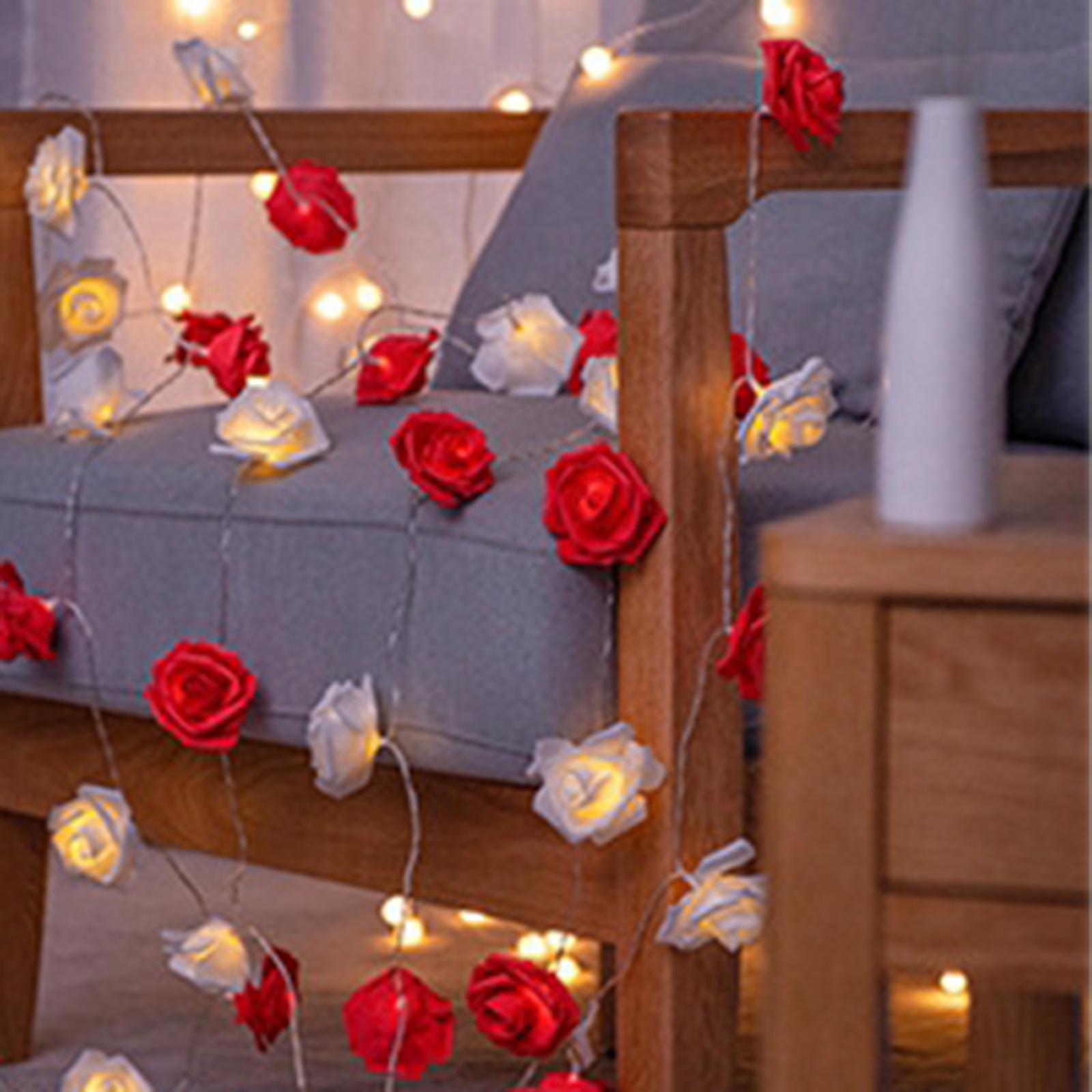 LED Rose String Fairy Lights Artificial Rose Flowers Bouquet Ornament Red White