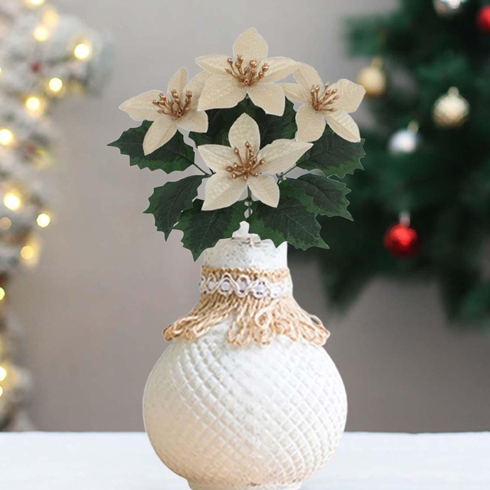 Poinsettia Bouquet Winter Holiday Wedding Porch Artificial Christmas Flowers Golden