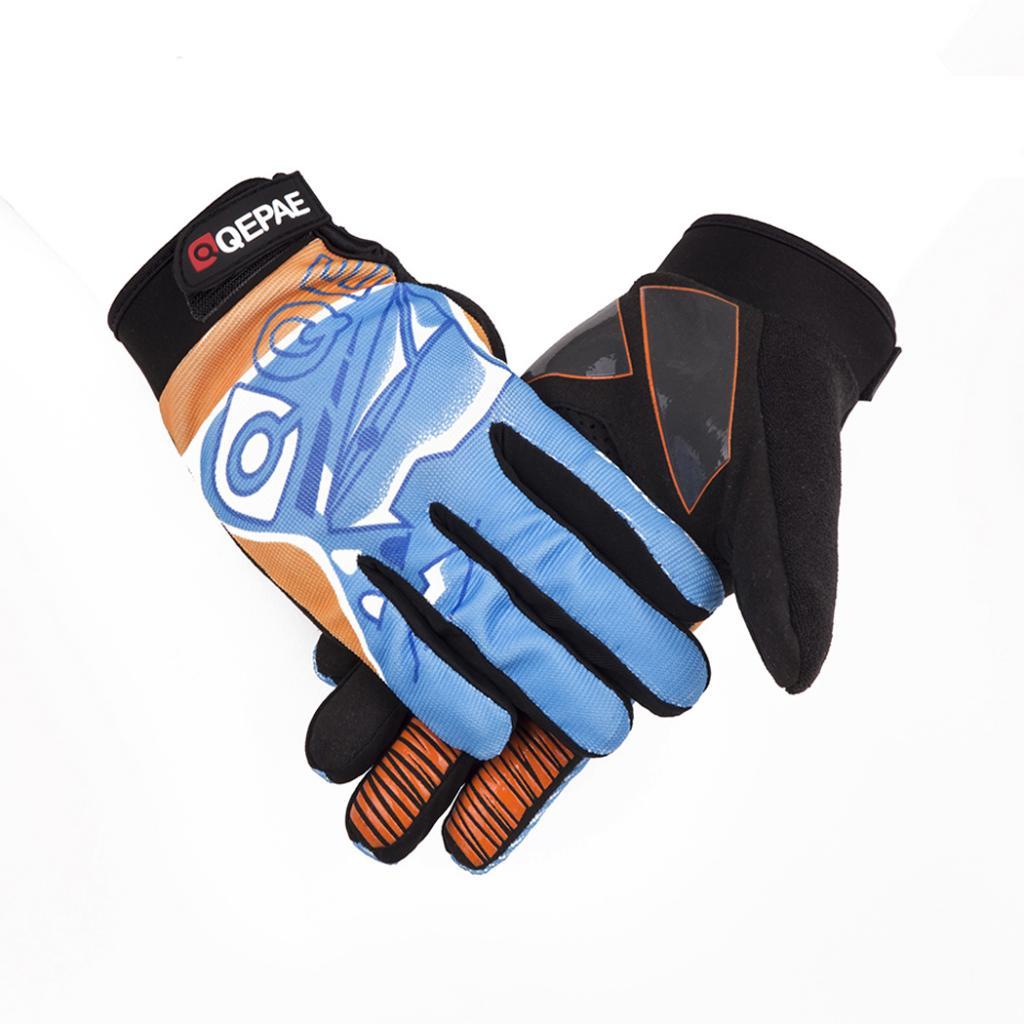 Unisex Cycling Bike Full Finger Gloves Gel Padded Riding Glove Blue  XL