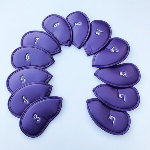Golf 12pcs Thick PU Leather Golf Iron Head Covers Set Headcover Purple