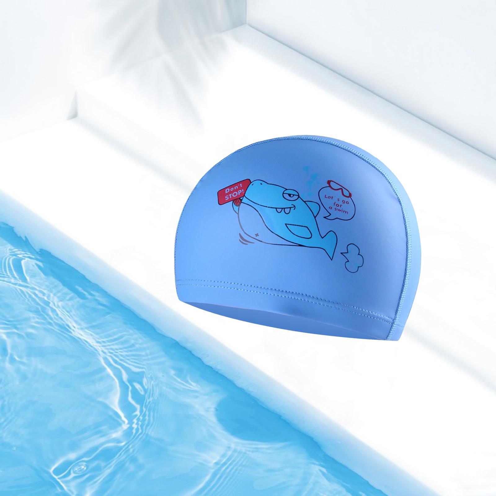 Swim Cap Kids Bathing Swimming Hat Girl Boy Animal Print Cap Blue Shark