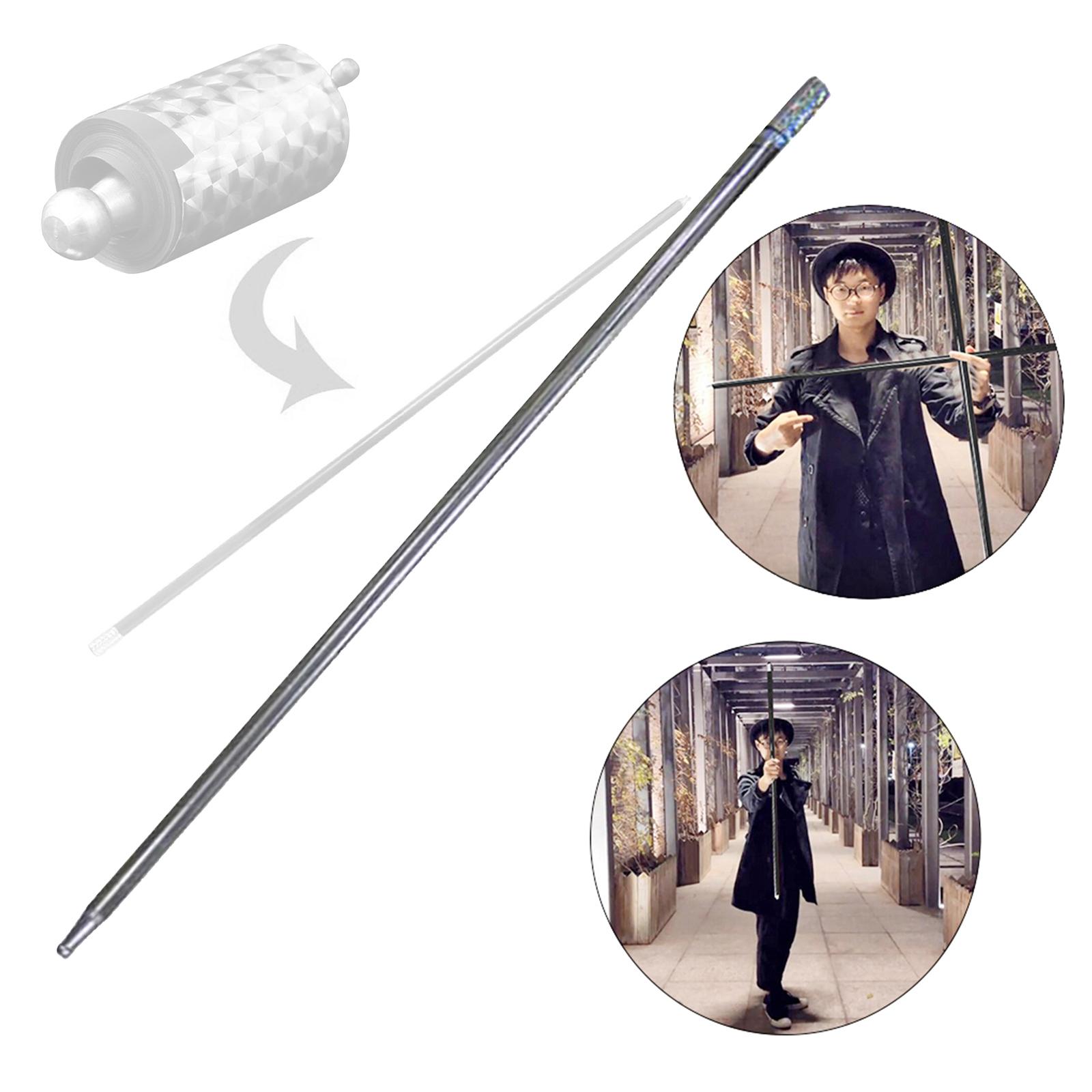 Portable Magical Pocket Staff Metal Outdoor Sport Magical Wand Rod Trick Toy Silver