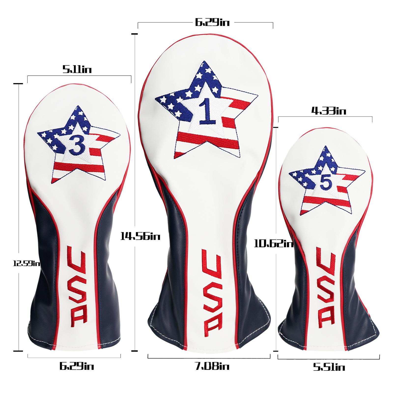 3Pcs Waterproof PU Golf Head Cover Embroidery Driver Fairway Protector