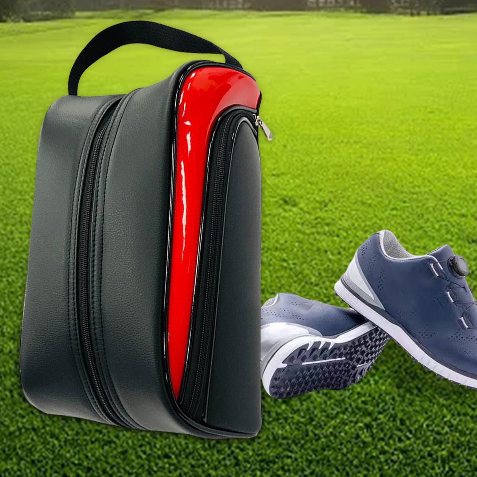 Golf Shoes Bag Deluxe Leather Outdoor Shoe Carry Bag Golf Gift for Men Women Red