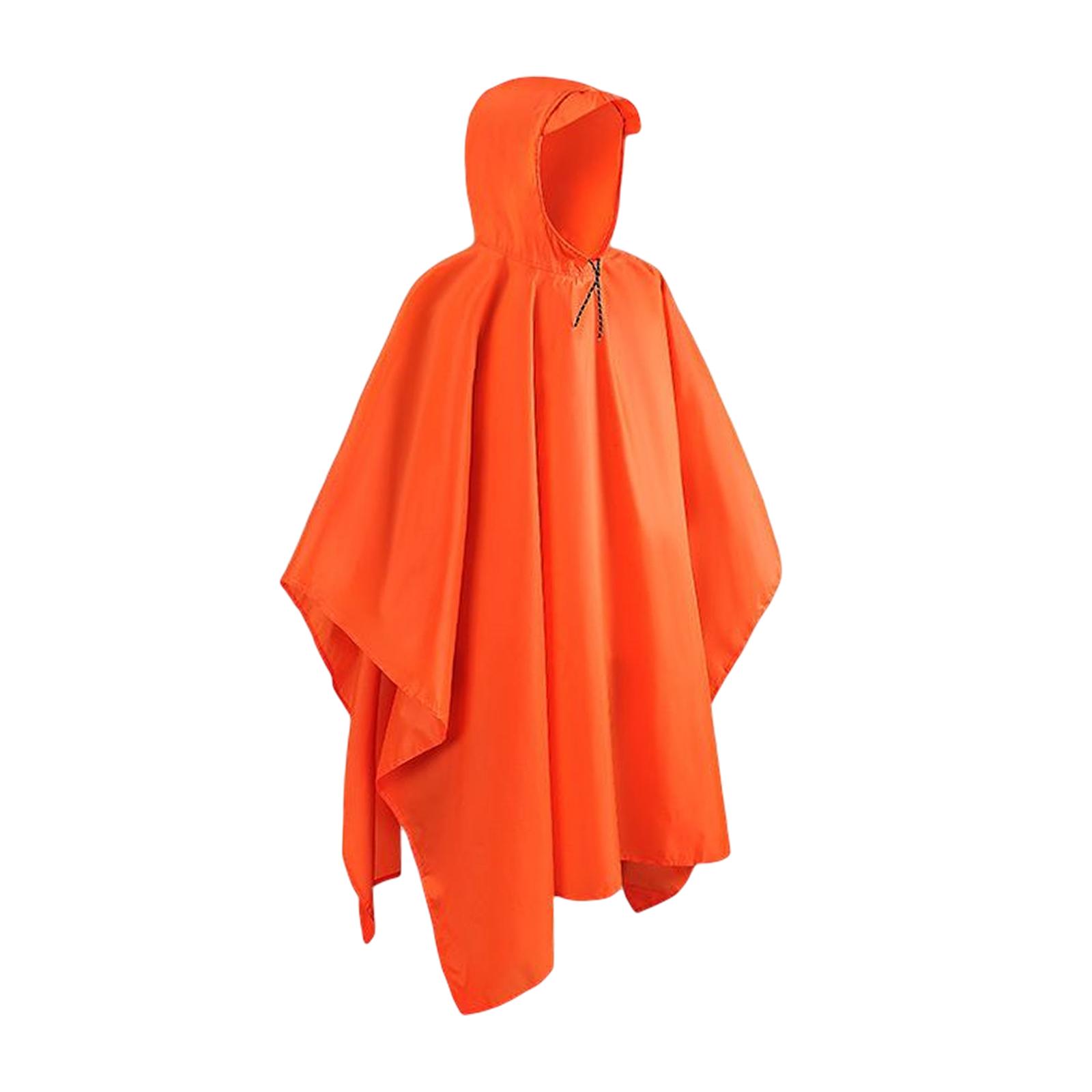 Wet Weather Rain Poncho with Pocket Reusable Adult Emergency Outdoor Orange