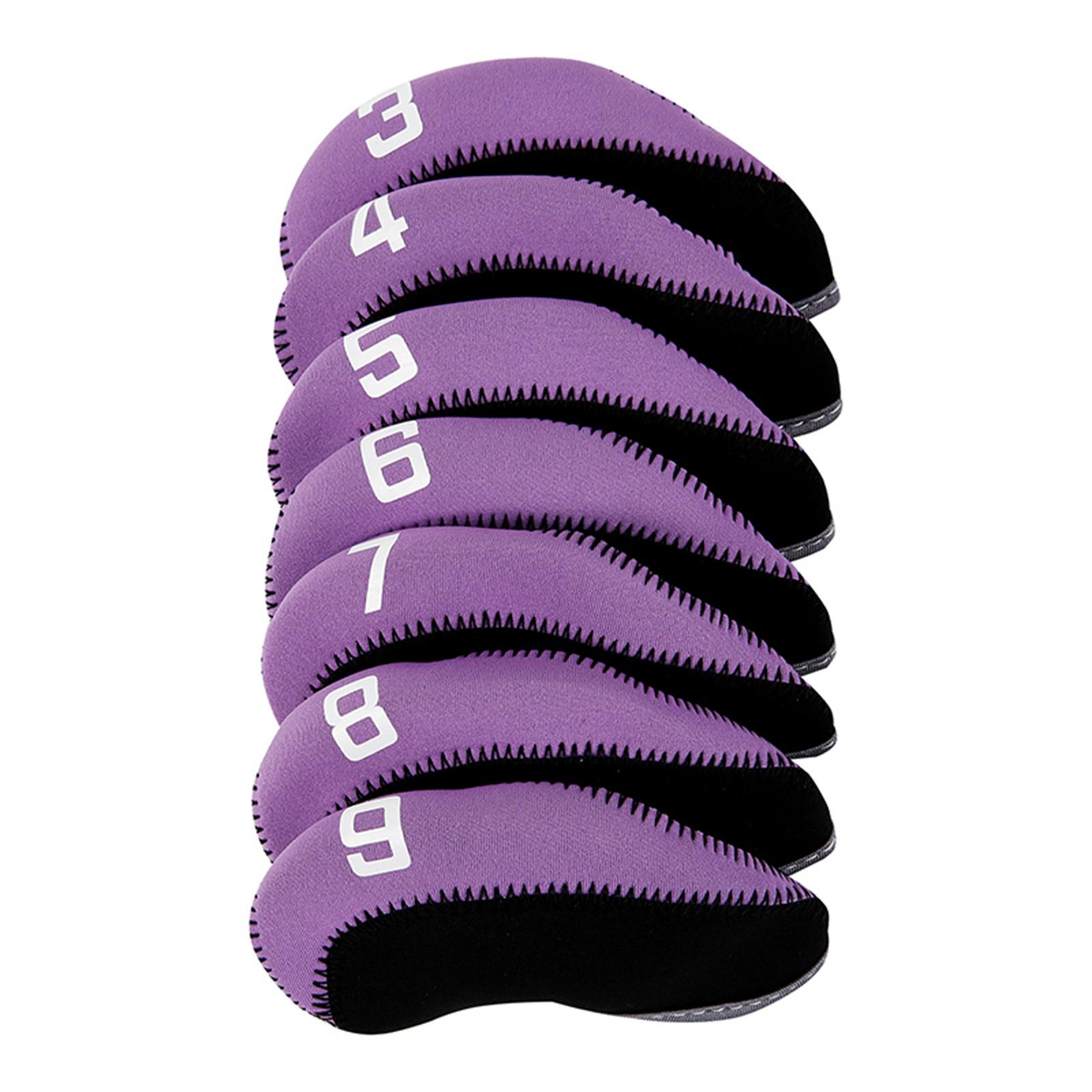 11Pieces Golf Iron Headcover Protector Guard, Golf Clubs Headcovers Numbered Purple