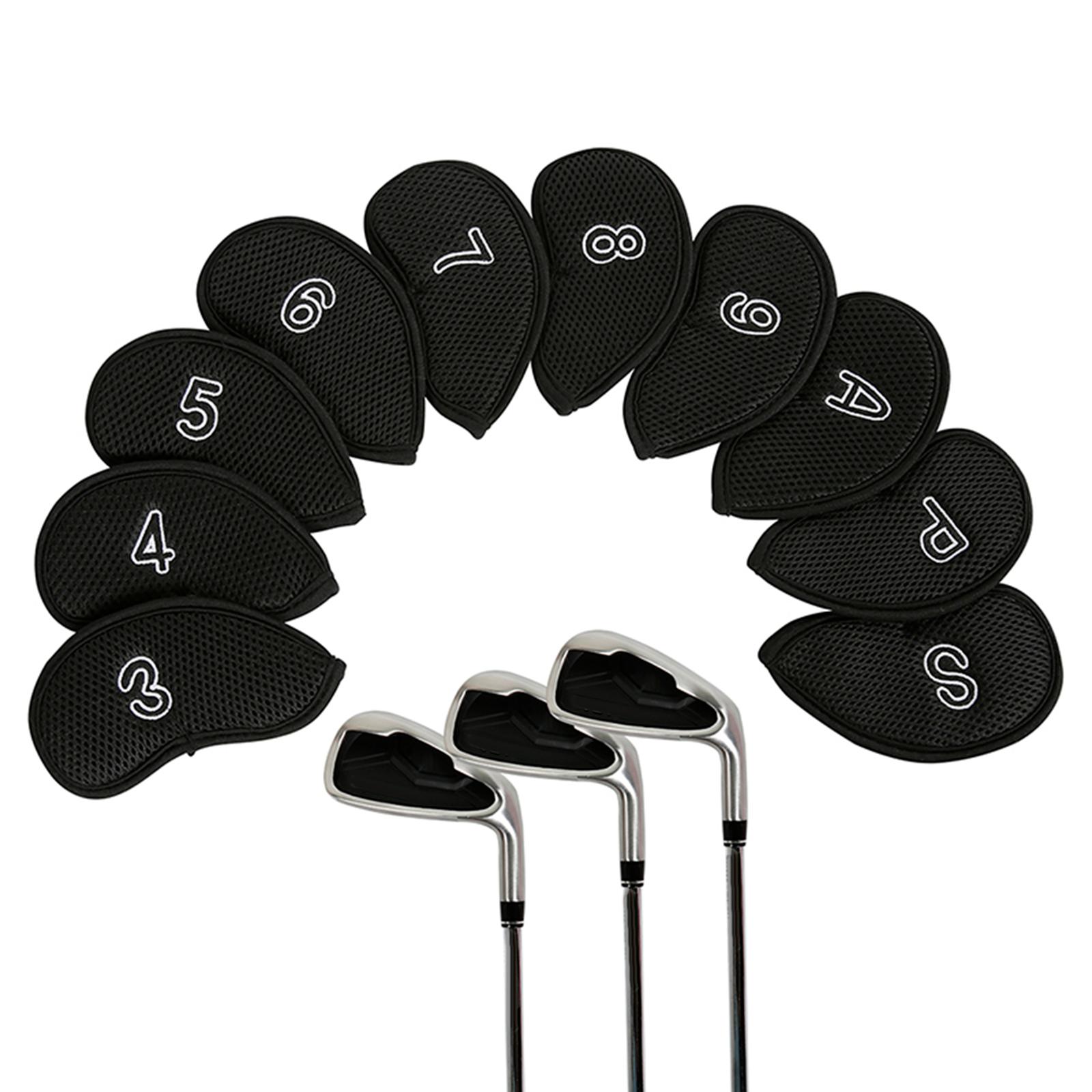 10Pcs Meshy Golf Iron Head Covers Lightweight Embroidered Club Label Premium