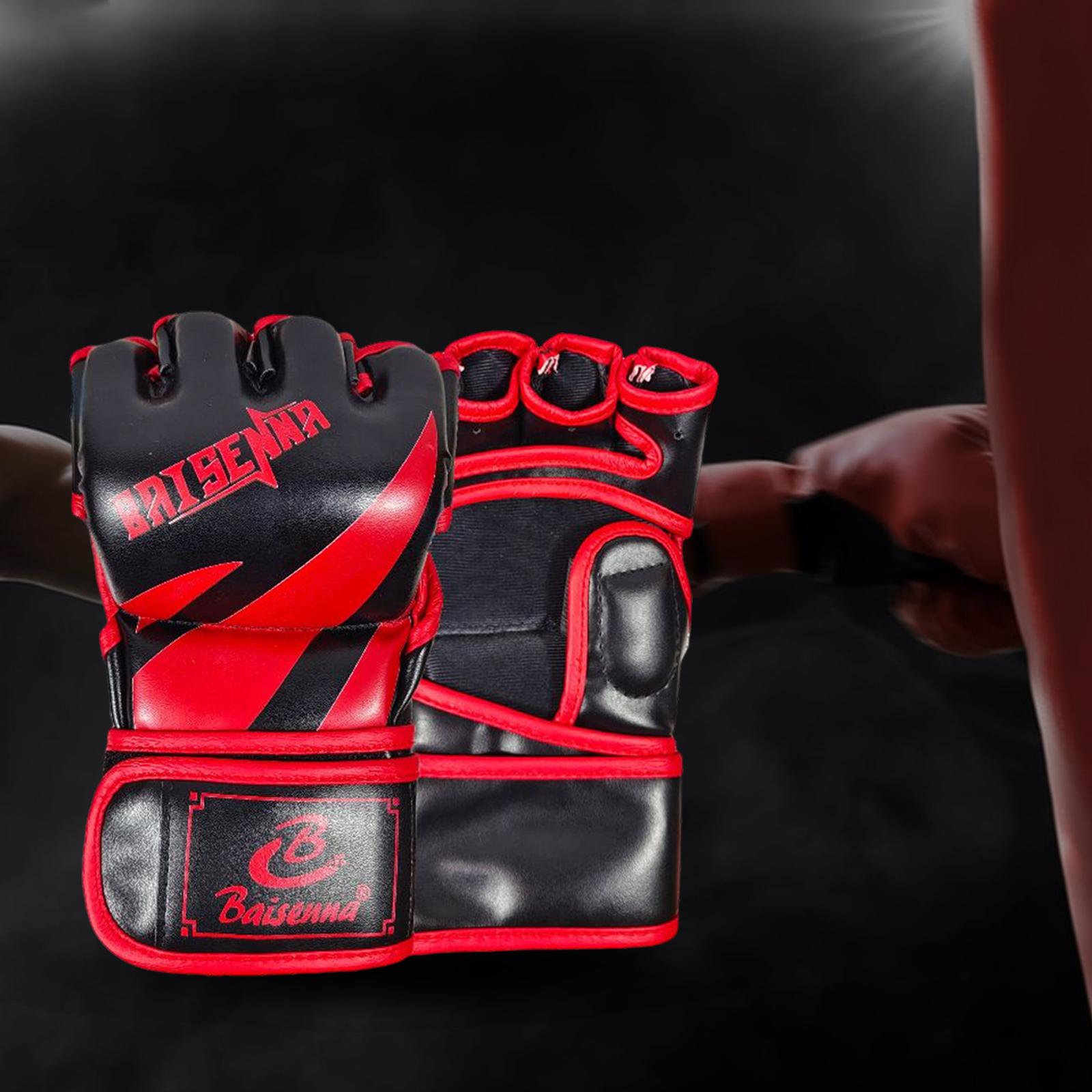 Mma Gloves Half Finger Training Boxing Gloves Hand Wraps Kick Boxing Gloves Black Red