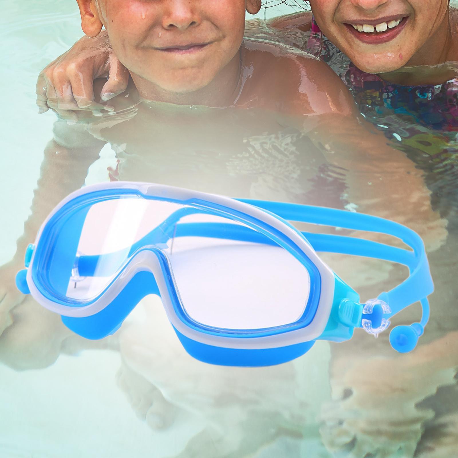 Kids Swim Goggles with Earplug Adjustable for Kids 6-14 Teenagers Boys Girls Blue