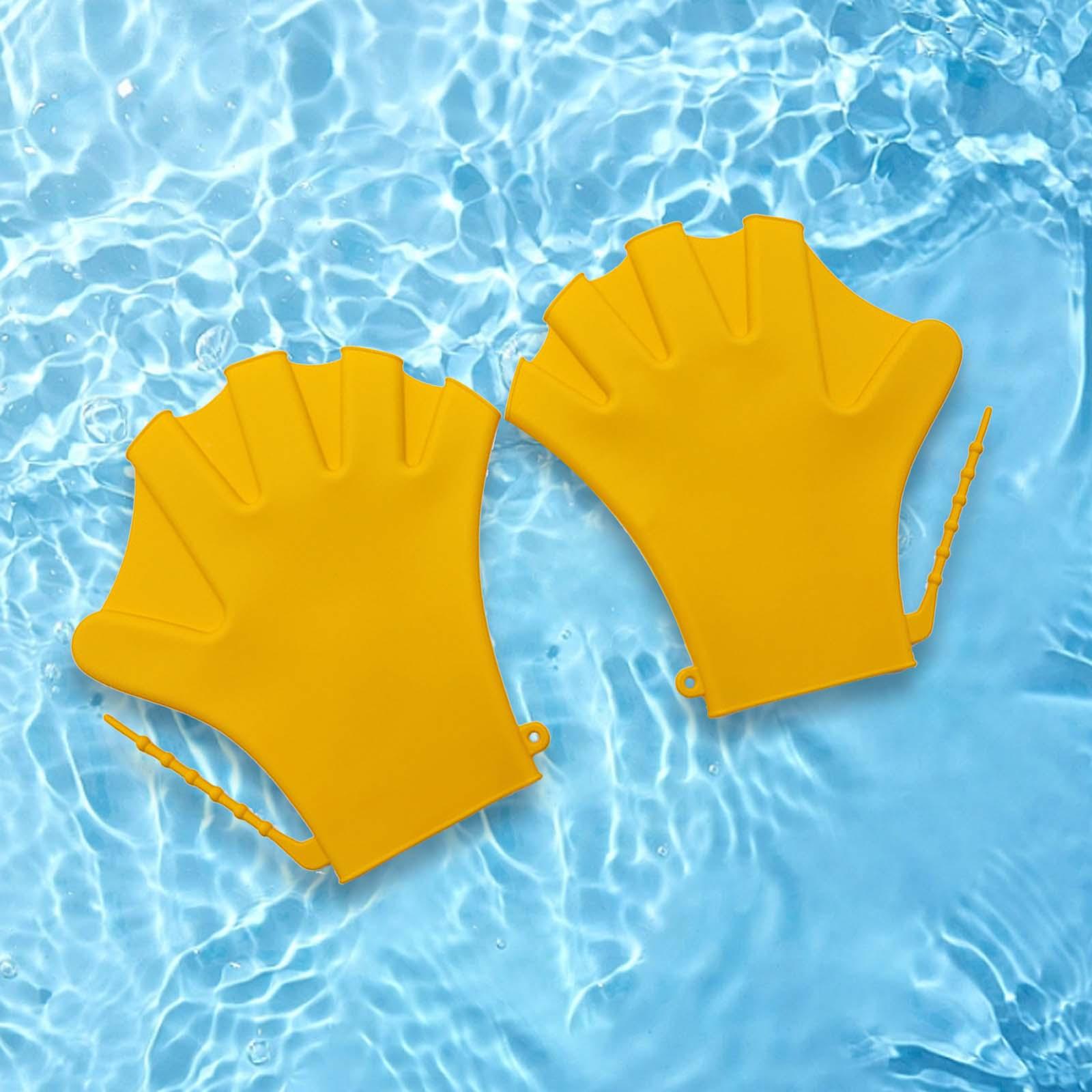 Webbed Swimming Gloves Diving Surfing Adjustable Lap Swimming Aquatic Gloves Yellow