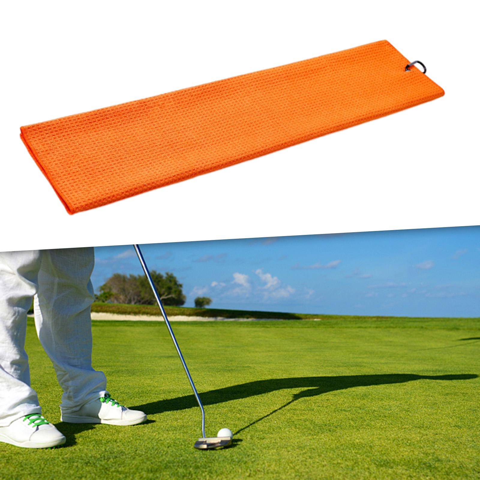 Golf Towel Lightweight with Carabiner Waffle Pattern Golf Towel for Golf Bag Orange