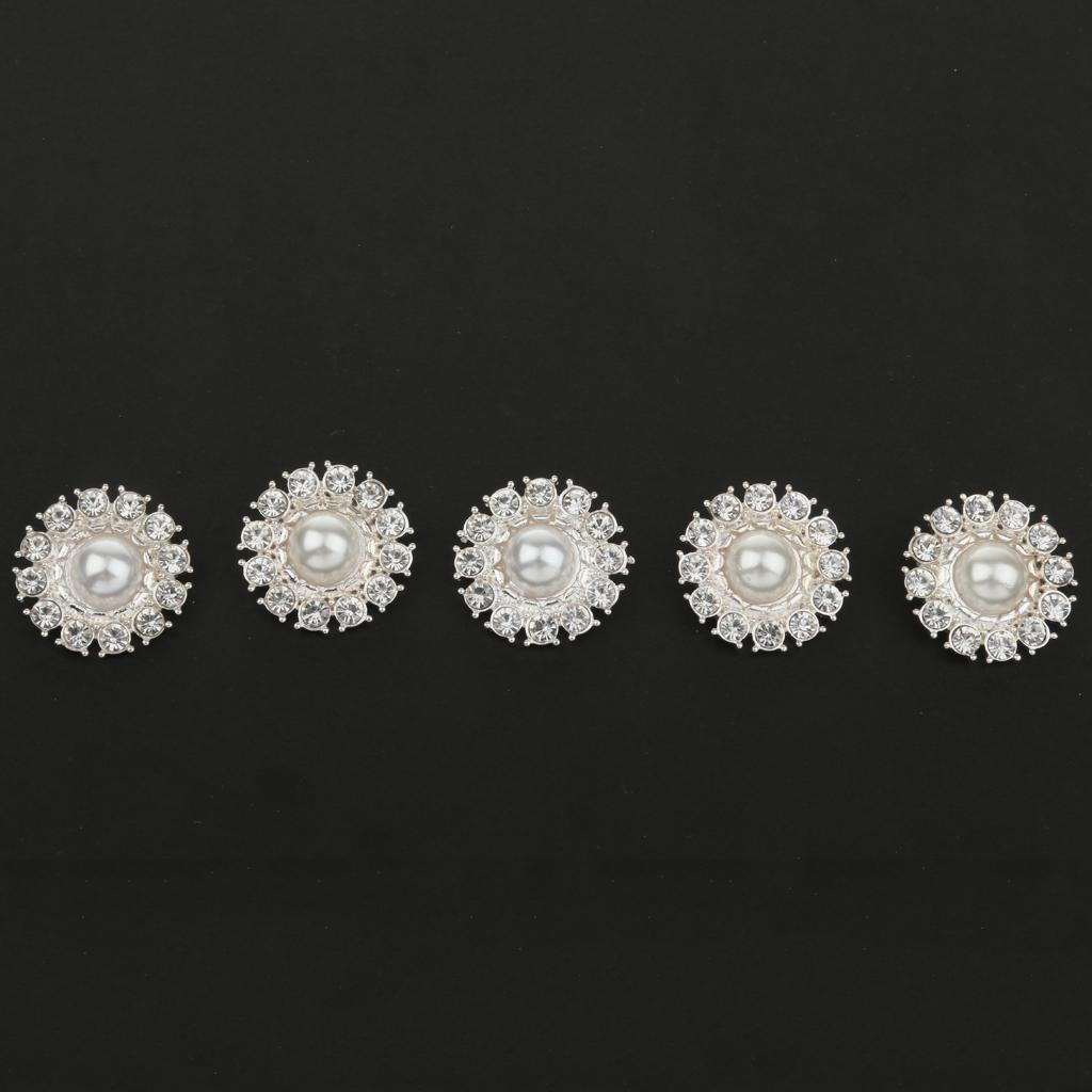 5Pcs Rhinestone Pearl Shank Buttons Embellishments For Sewing Crafts 27mm