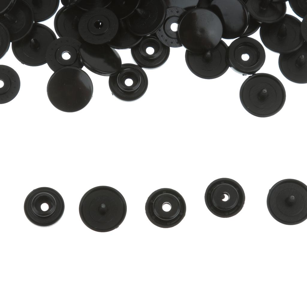 100 Sets T5 Resin Snap Buttons Fasteners Poppers 12.4MM Black