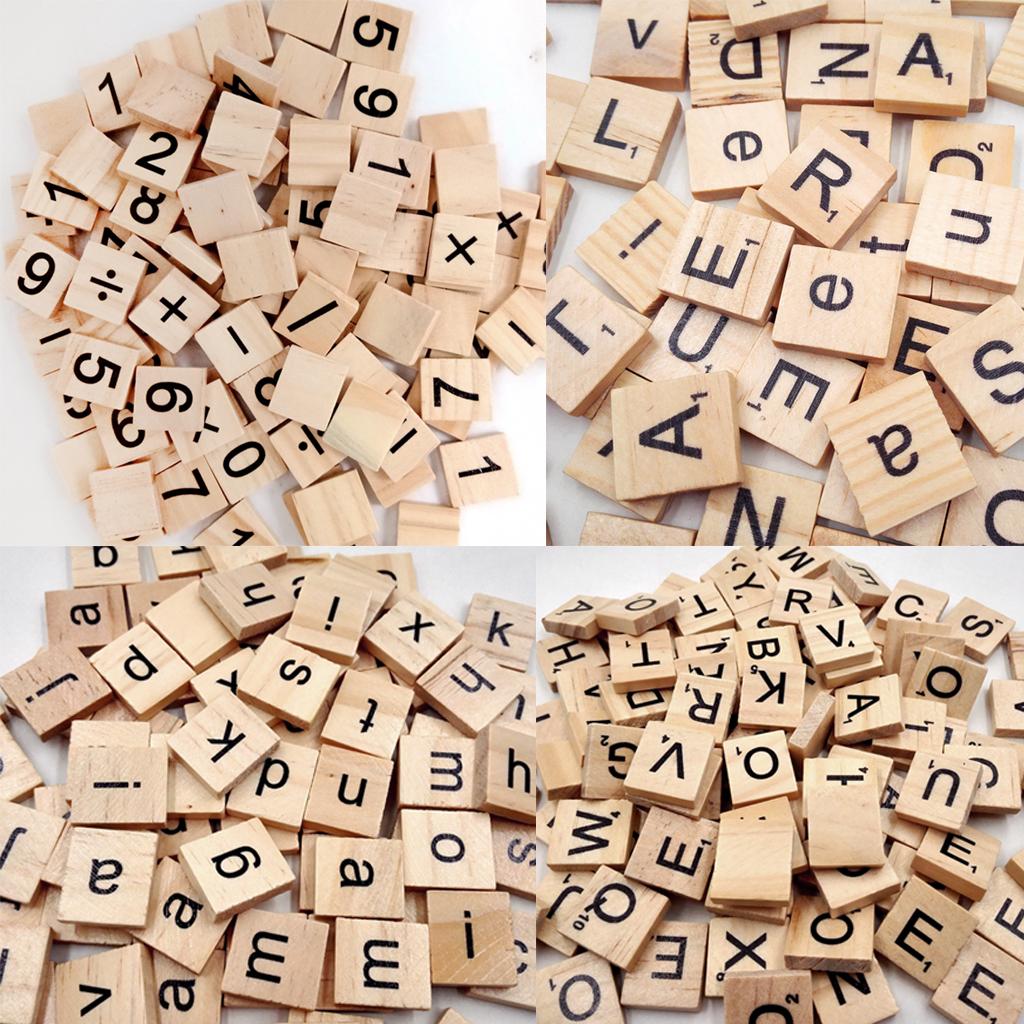 100 Wood Puzzle Tiles Letter Alphabet Puzzle Number Craft English Words