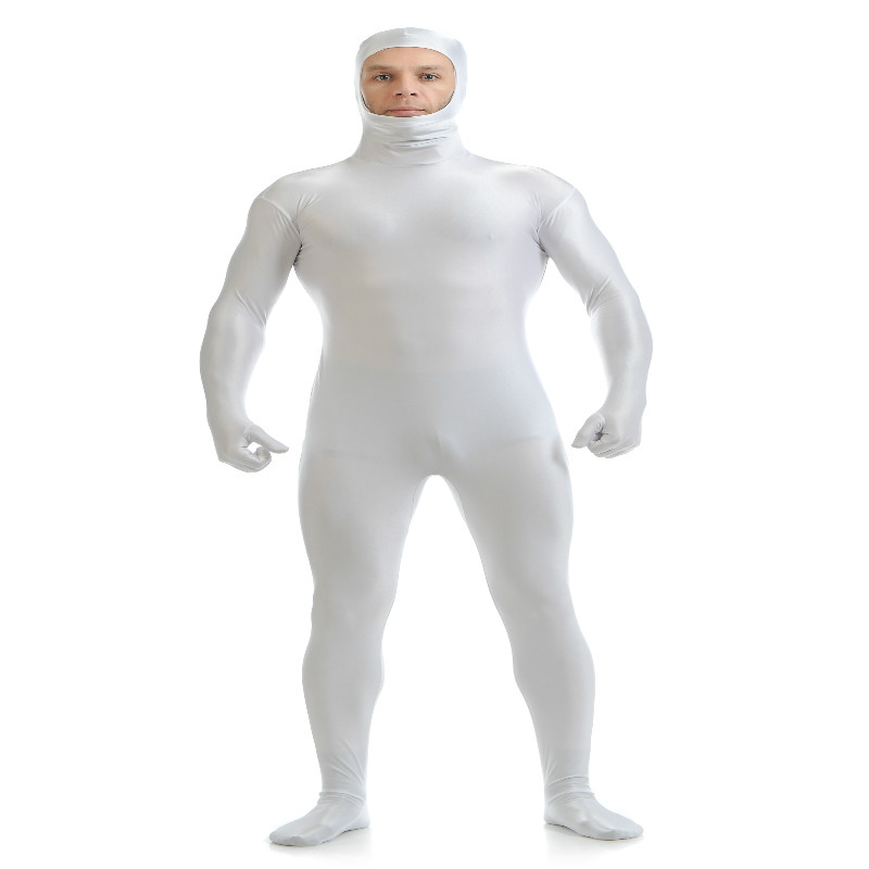 Open Face Lycra Zentai Spandex Unisex Catsuit Skin Tight Costume White XL