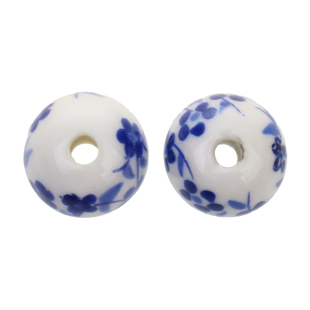 40Pcs Purple+ Blue Flower Ceramic Charms Porcelain DIY Loose Spacer Beads
