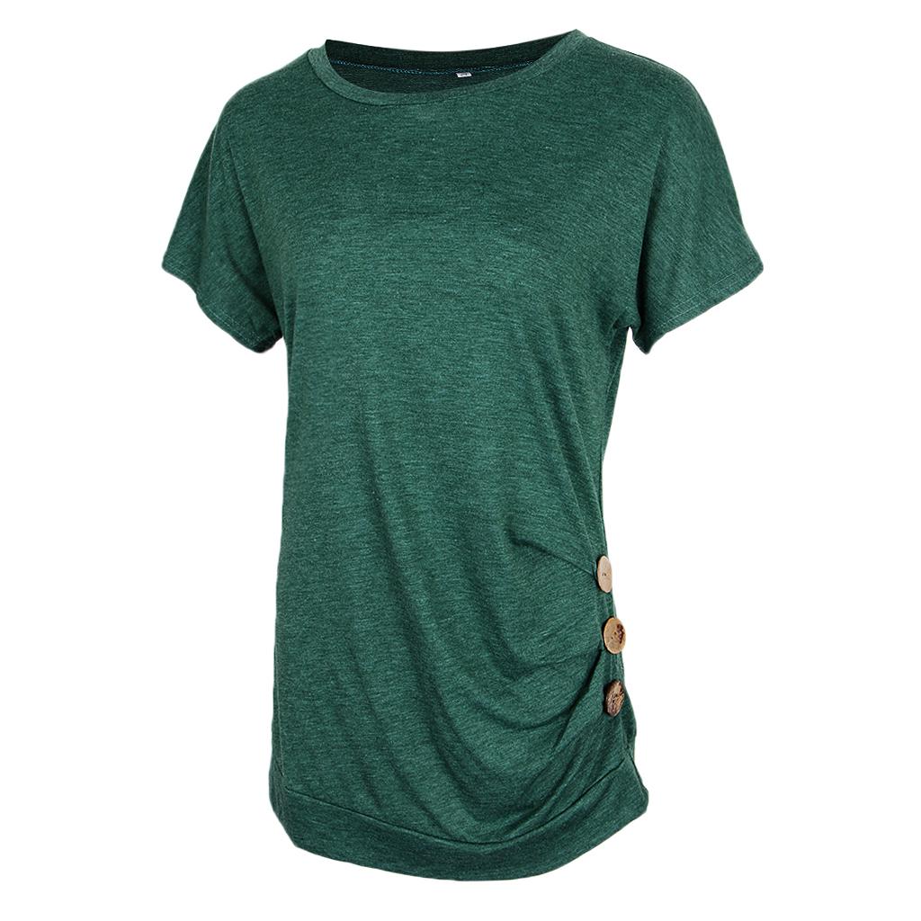 Women Casual Button T-Shirts Summer Short Sleeve Loose Blouse Tops S Green