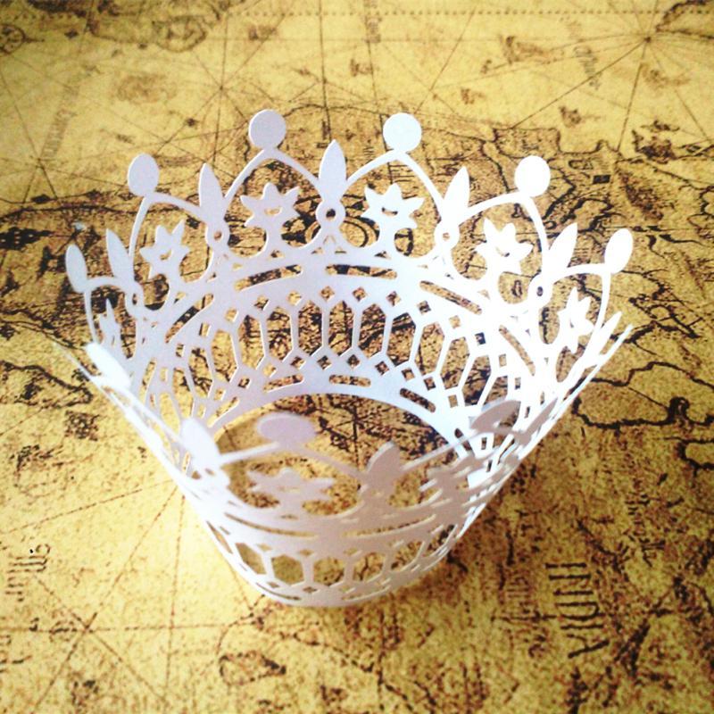 50Pcs Laser Cut Crown Theme Cupcake Wrappers Wraps Cases Cake Holder White