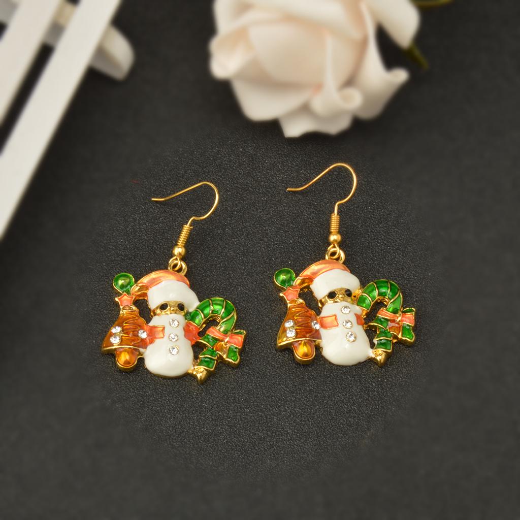 Novelty Christmas Lovely Drop Crystal Earrings Xmas Snowman Holiday Gift