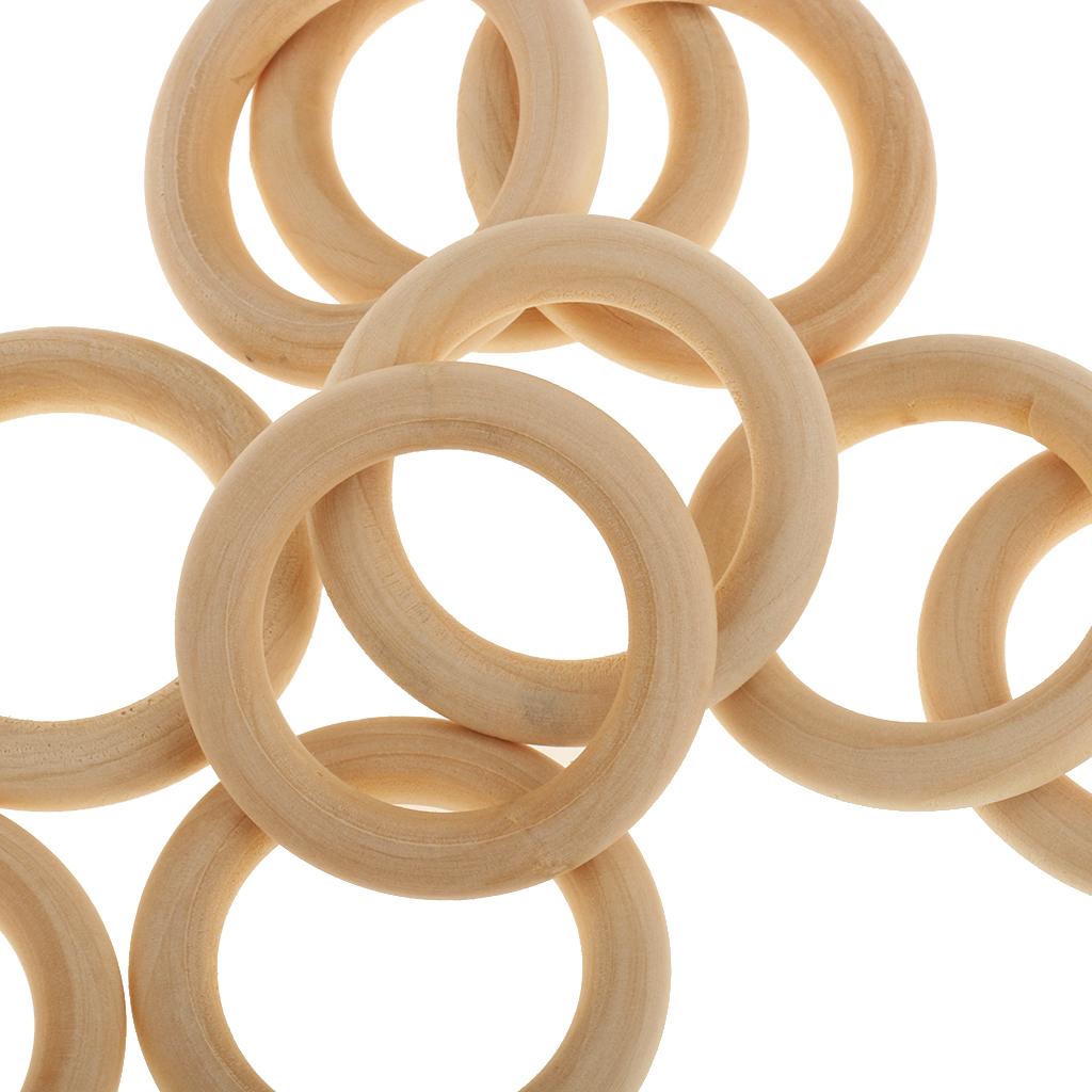 10pcs Unfinished Wood Round Loose Beads DIY Craft Wooden Ring 3.3cm 8x7.5cm