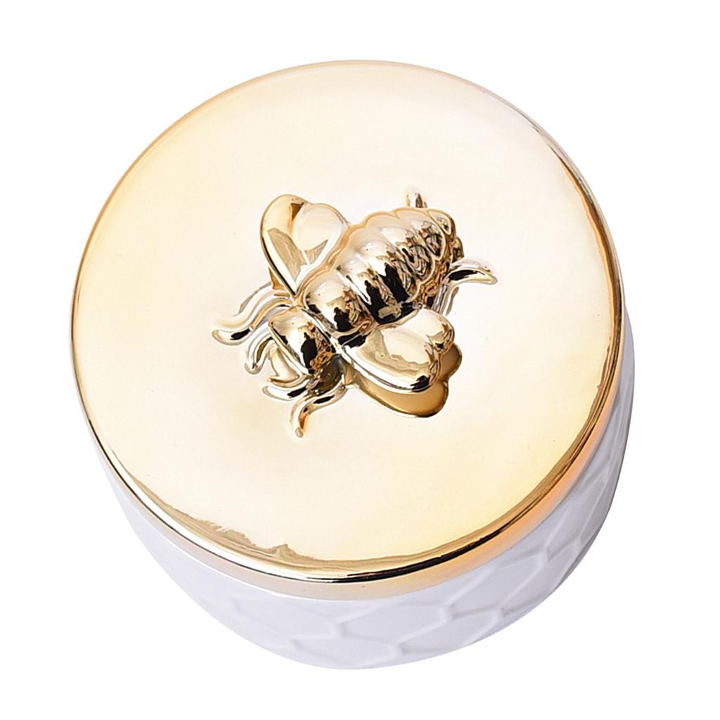 Bee Honeycomb Embossed Ceramic Trinkets Box with Lid Bee Insect Showcase
