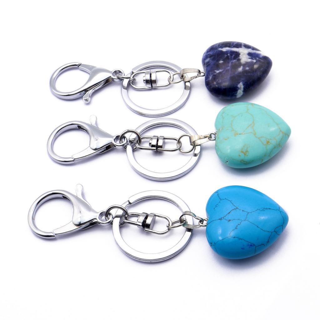 2xHeart Shape Gemstone Pendant Keychain Keyring DIY Necklace Jewelry Black 2