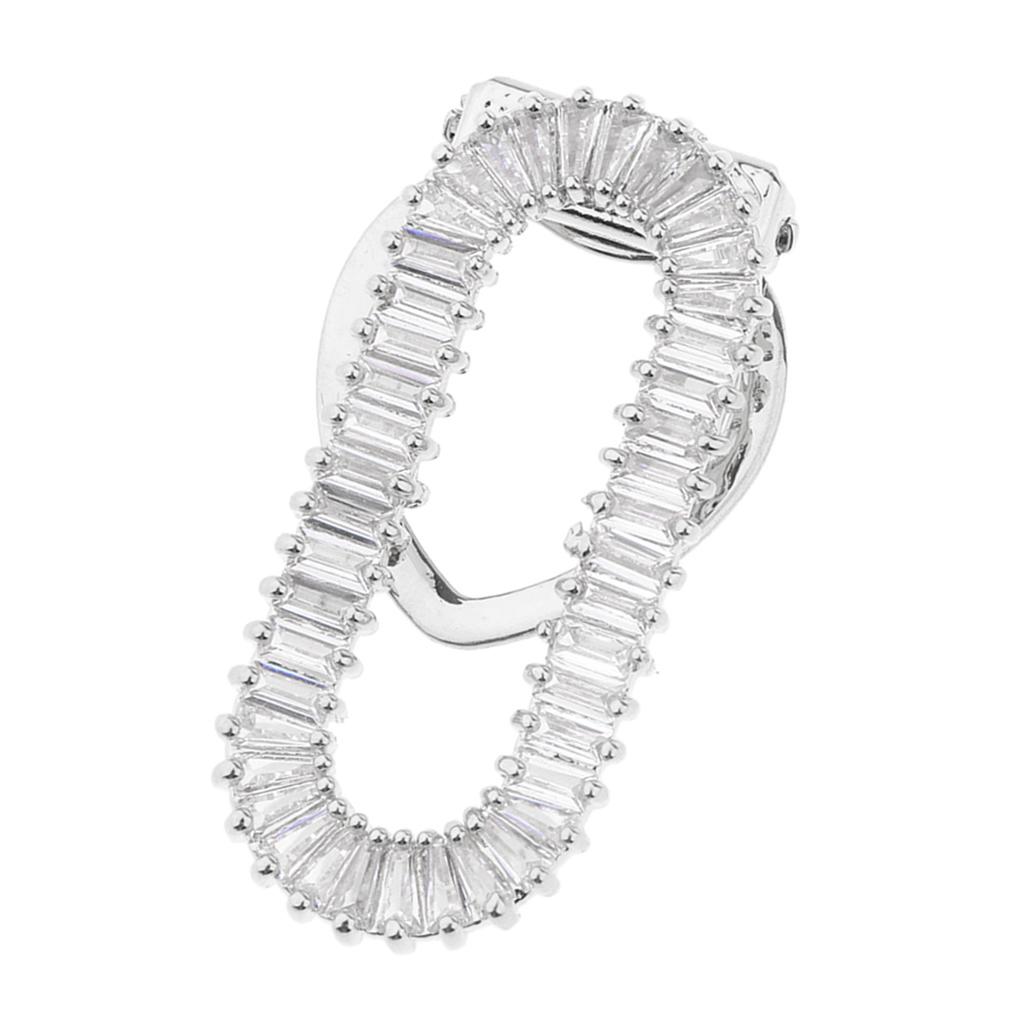 Rectangle Zircon Crystal Silk Chiffon Scarf Clip Rings Holder Silver White