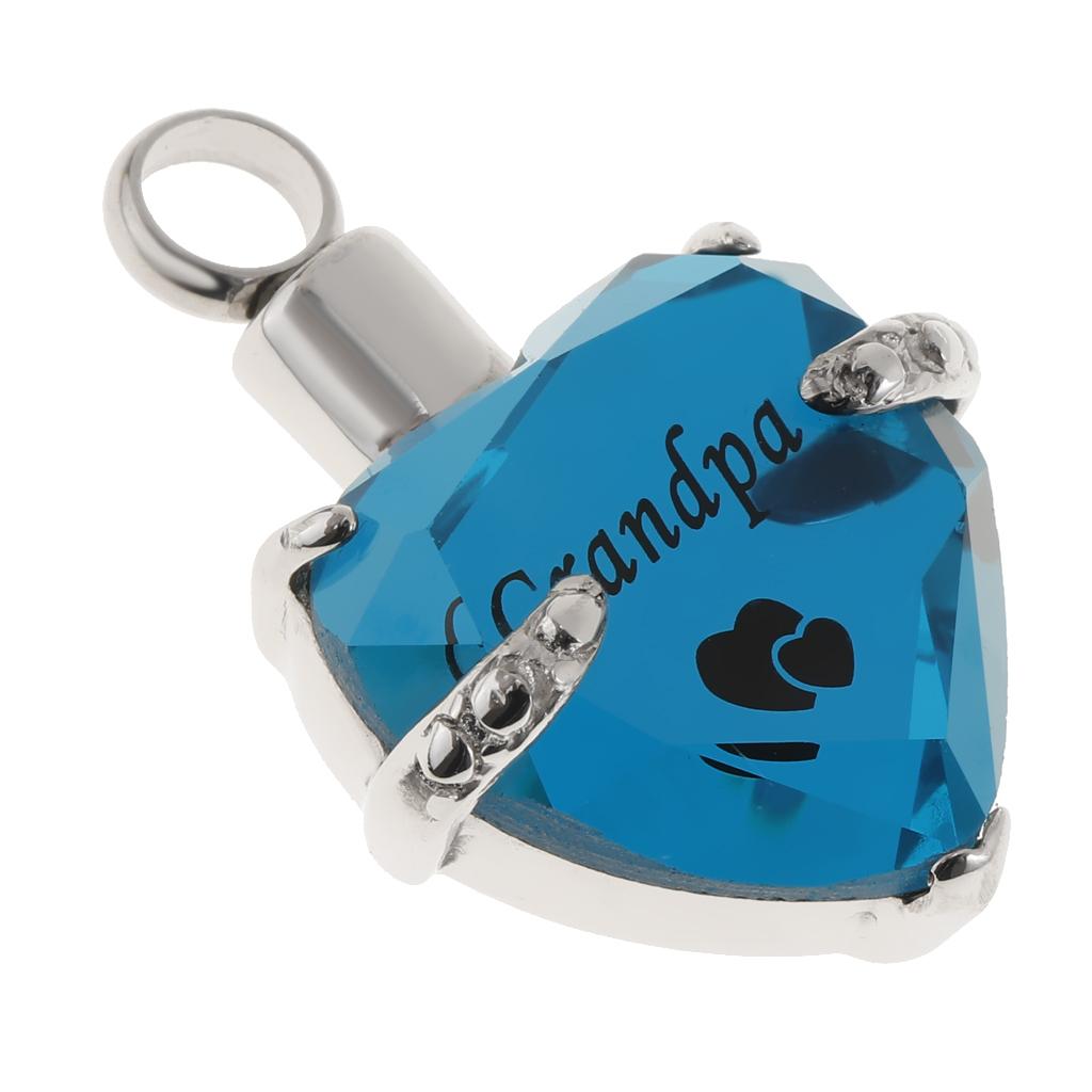 Love Heart Blue Crystal Urn Memorial Ash Keepsake Cremation Pendant grandpa