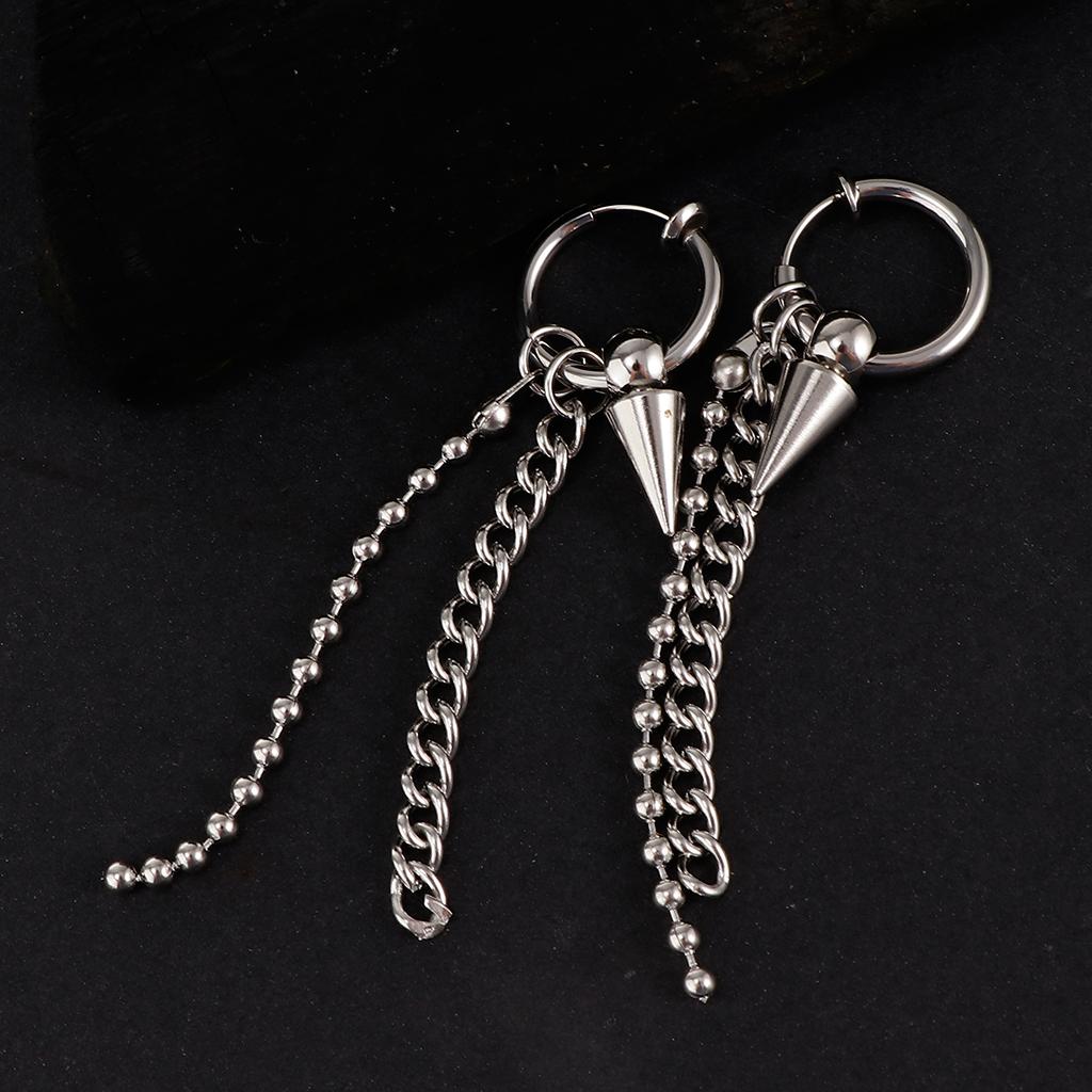 Stainless Steel Link Ball Chain Hippy Punk Earrings Tassel Stud Non-piercing