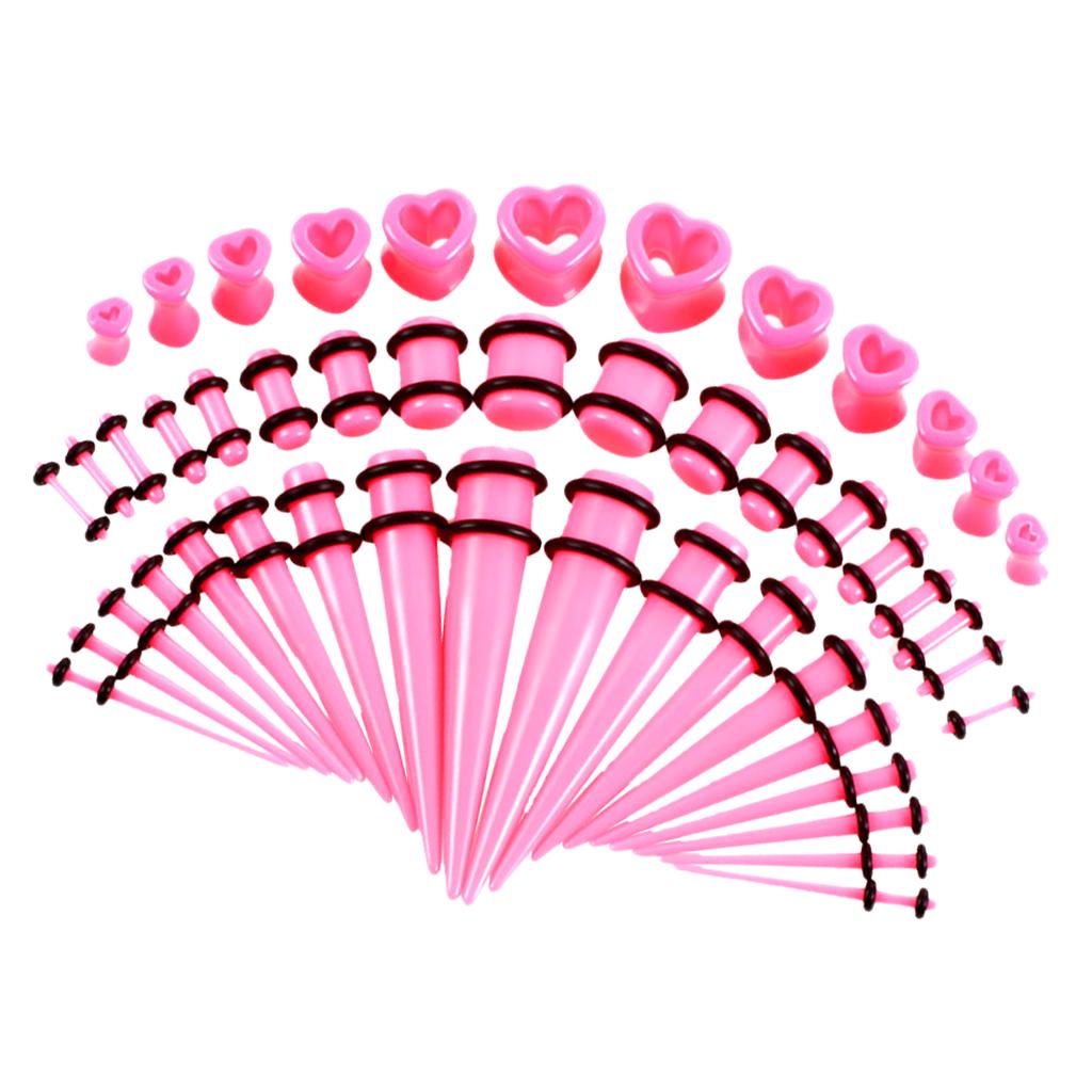 48pcs Acrylic Ear Stretchers Expander Ear Tapers Heart Tunnels Plugs Pink