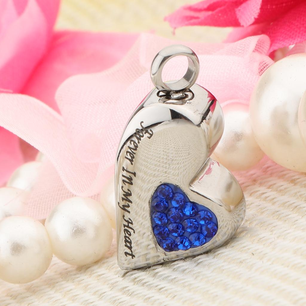 Stainless Steel Crystal Memorial Urn Pendant Cremation Ashes Keepsake Blue