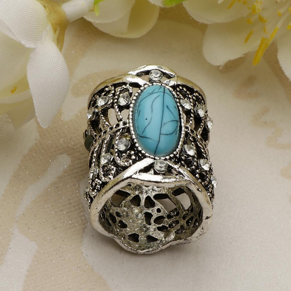 Rhinestone Turquoise Chiffon Scarf Clips Rings Holder Jewelry Antique Silver