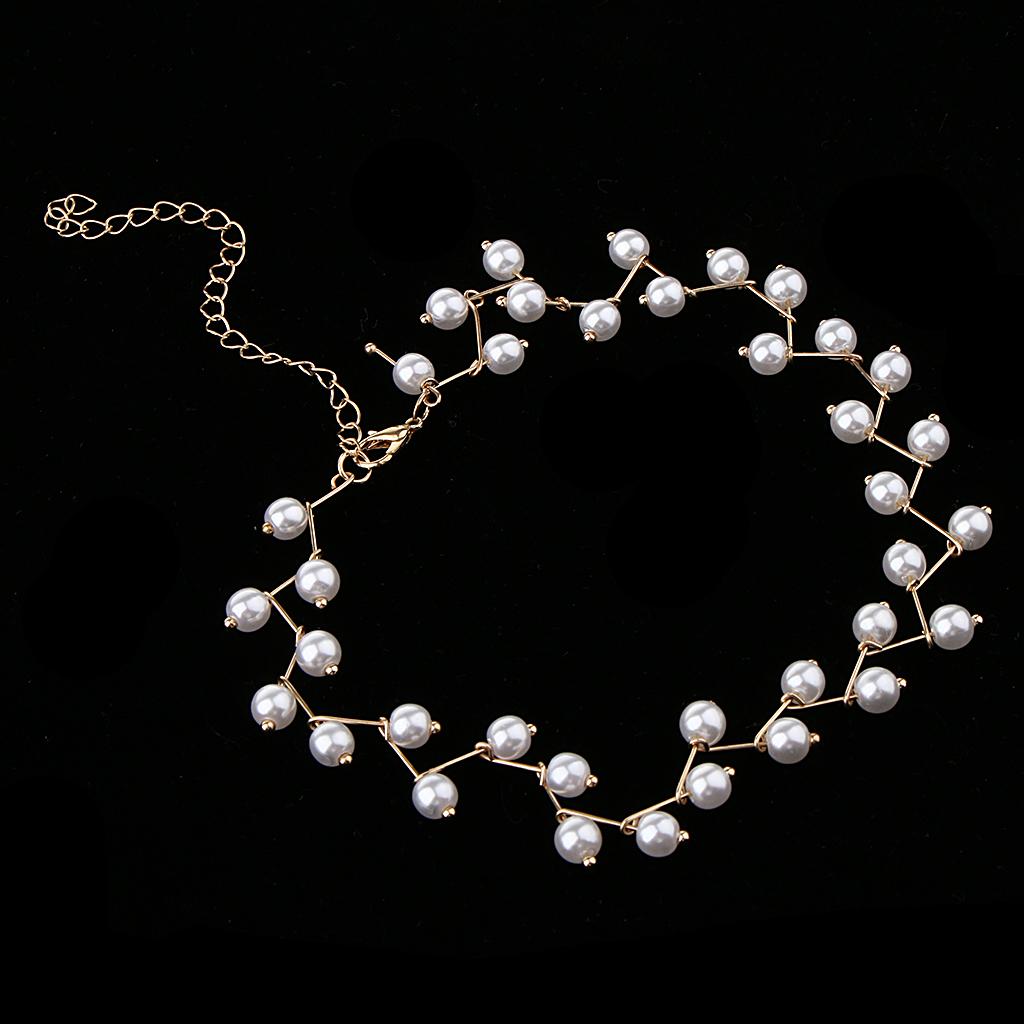 Trendy Women Pearls Choker Clavicle Chain Short Necklace with Pendant Golden