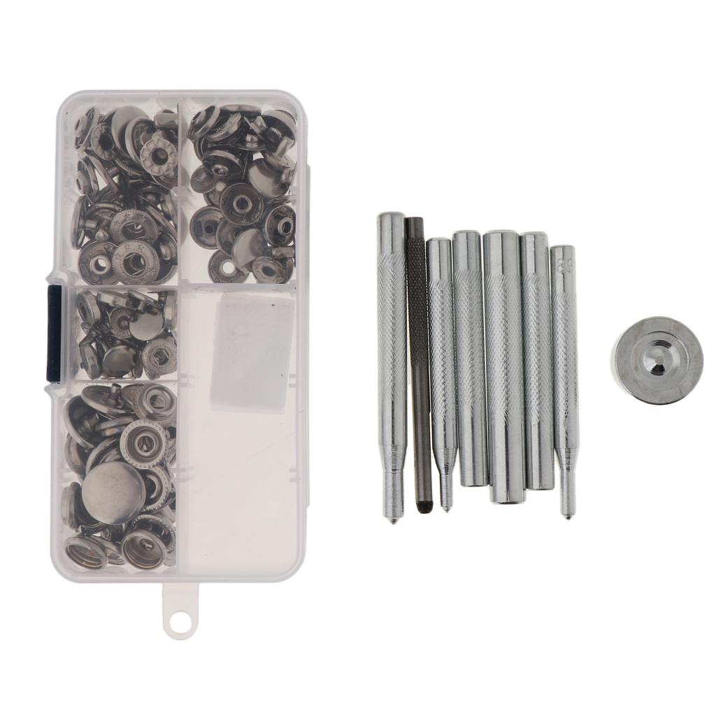 40 Set Snap Buttons Press Studs with Fixing Tools Kit Silver White