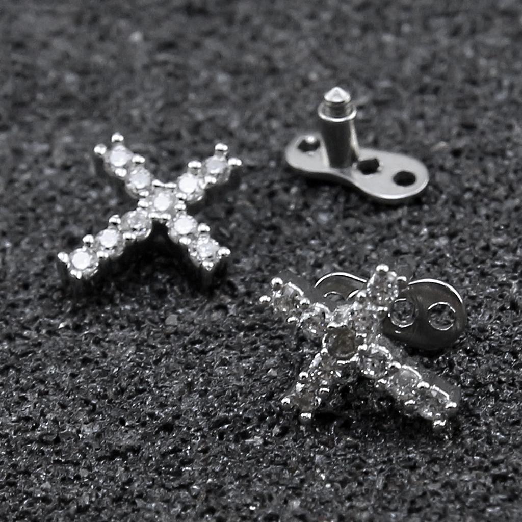 3x2pcs Dermal Anchor Tops and Base Titanium Steel Piercing Jewelry Cross