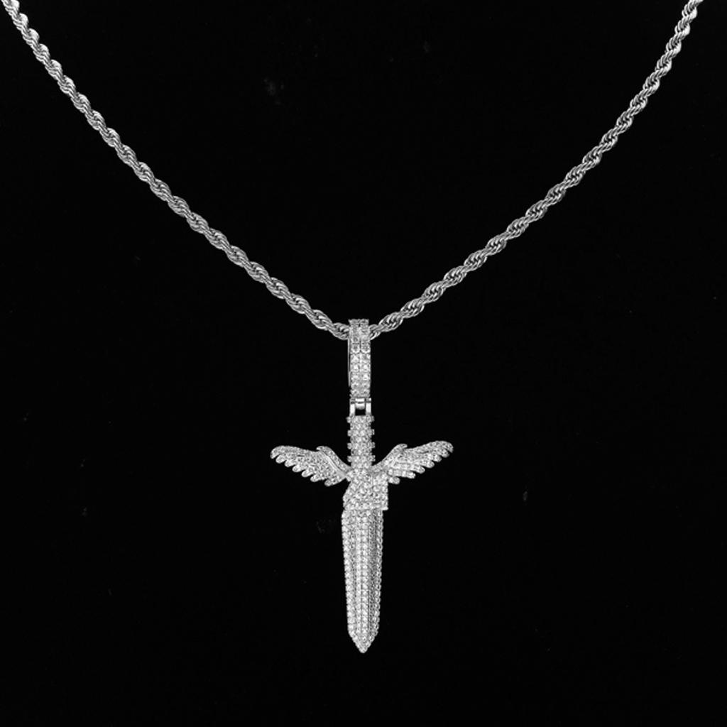 Cubic Zirconia Pendant Necklace Crystal Sweater Chain Hip Hop Jewelry Silver